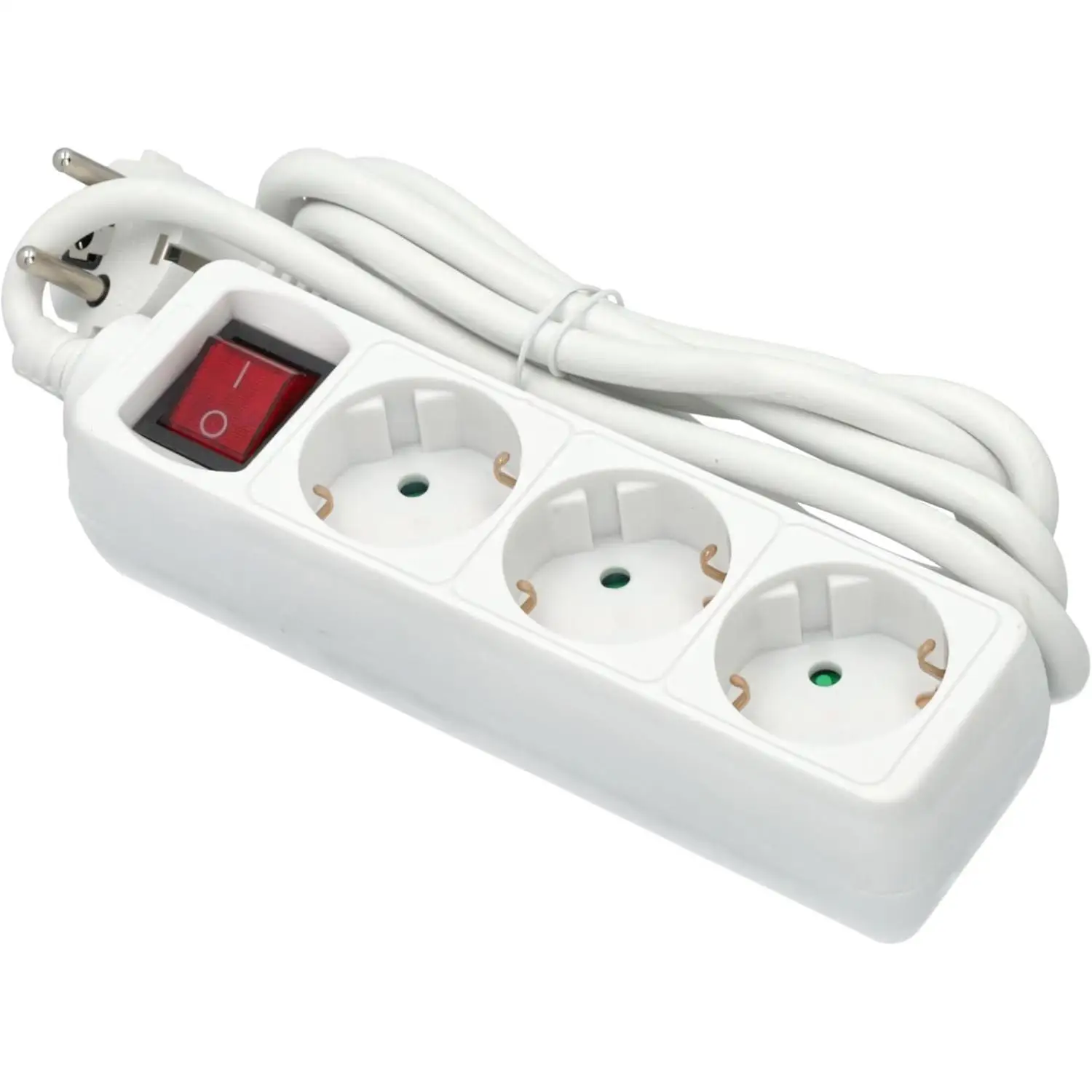 Jandei - Regleta Alargadera Bloque con Interruptor, Color Blanco, Cable 2 Metros 16A 250V hasta 3650W. Color Blanco - 3 tomas /6 tomas