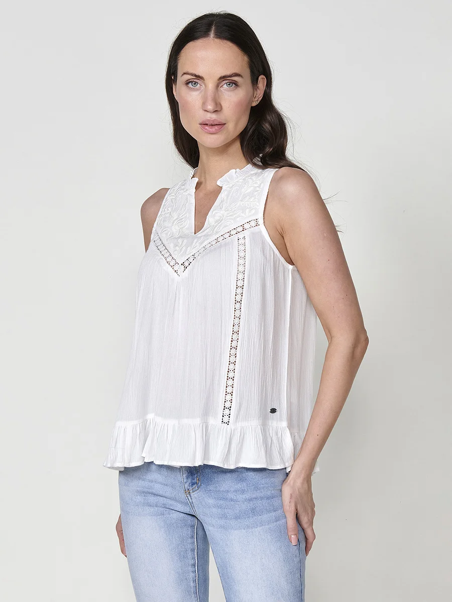 Koroshi Blusa Mujer Sin Mangas Crepe Bordada – Koroshi