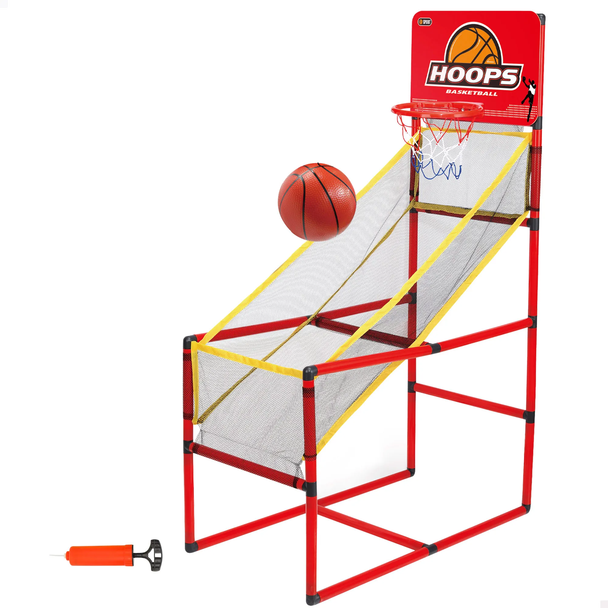 CB Sports - Canasta de baloncesto infantil con retorno de balón, estructura metálica 41 x 80 x 120 cm, balón e hinchador incluidos, ideal para jugar en casa