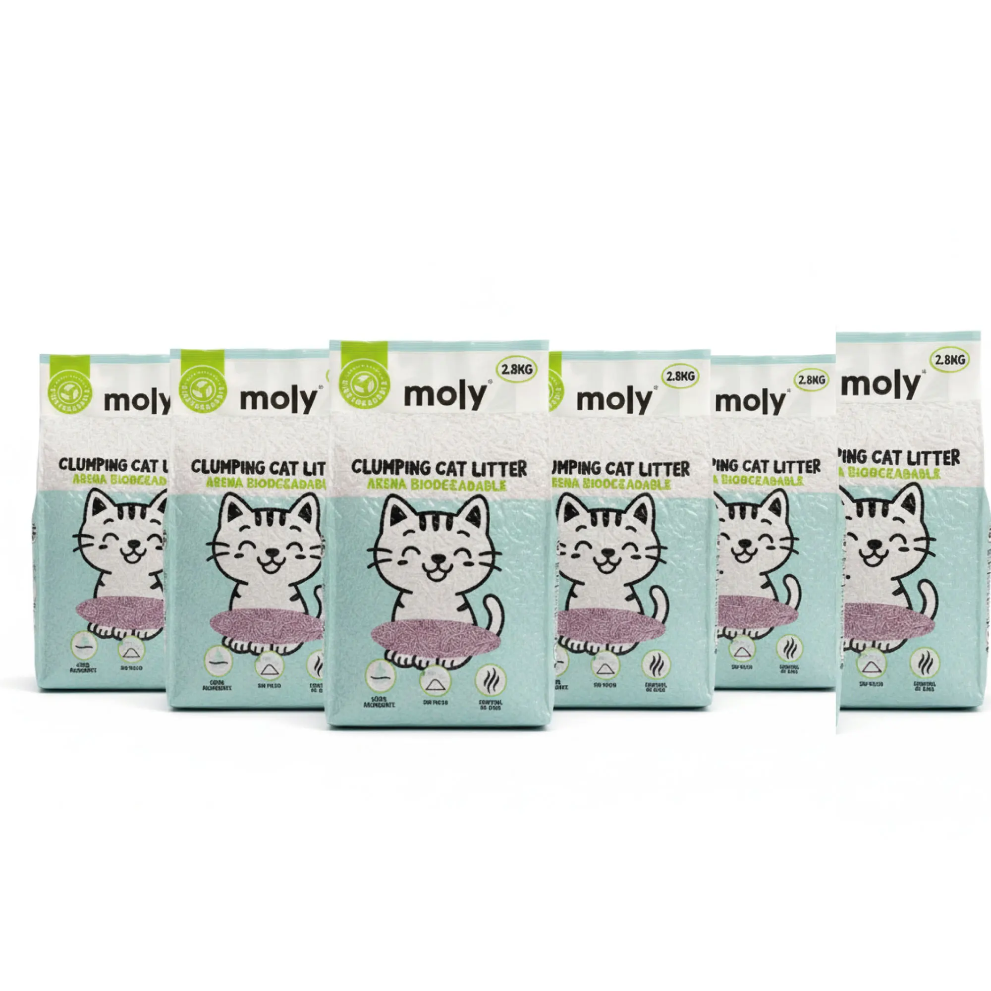 Pack 6 Arena para Gatos Tofu Moly 2,8 kg (50,4 L) | Ecológica, Aglomerante, Sin Polvo | Lavanda, Talco o Carbón Activo