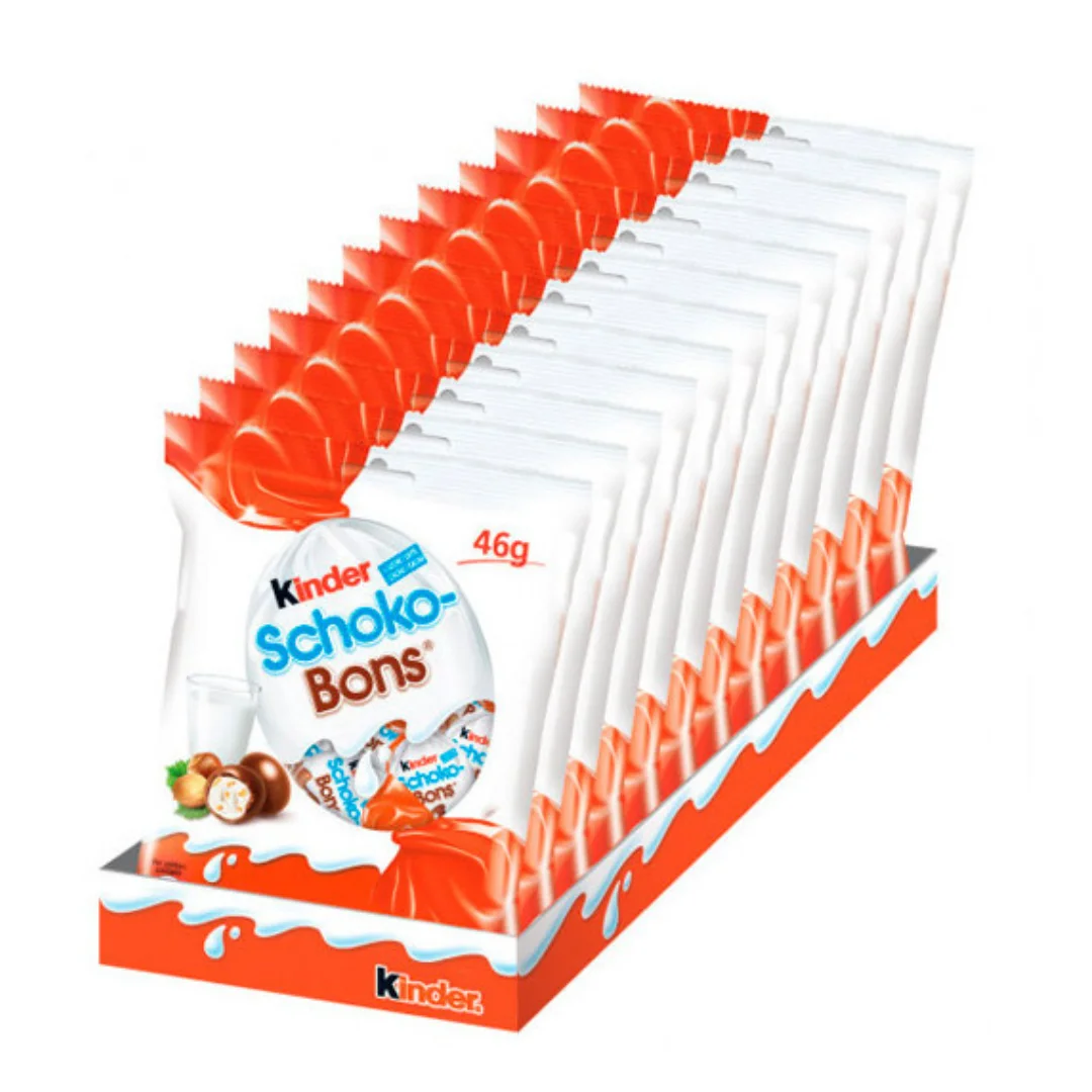 Kinder Schoko-Bons 46 g (Pack 12 Unidades) – Bombones de Chocolate con Leche y Relleno Cremoso de Avellana – Snack Dulce Kinder