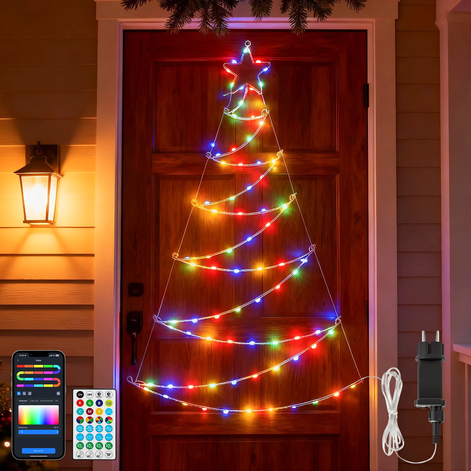 Aigostar Luces para Árbol Navidad con Anillo RGBIC Smart, 1.4M 140 LEDs, Control por APP y Mando, 39 Efectos Dinámicos, 150+ Escenas, Music Sync, para árbol de Navida Interior Exterior Decoracion