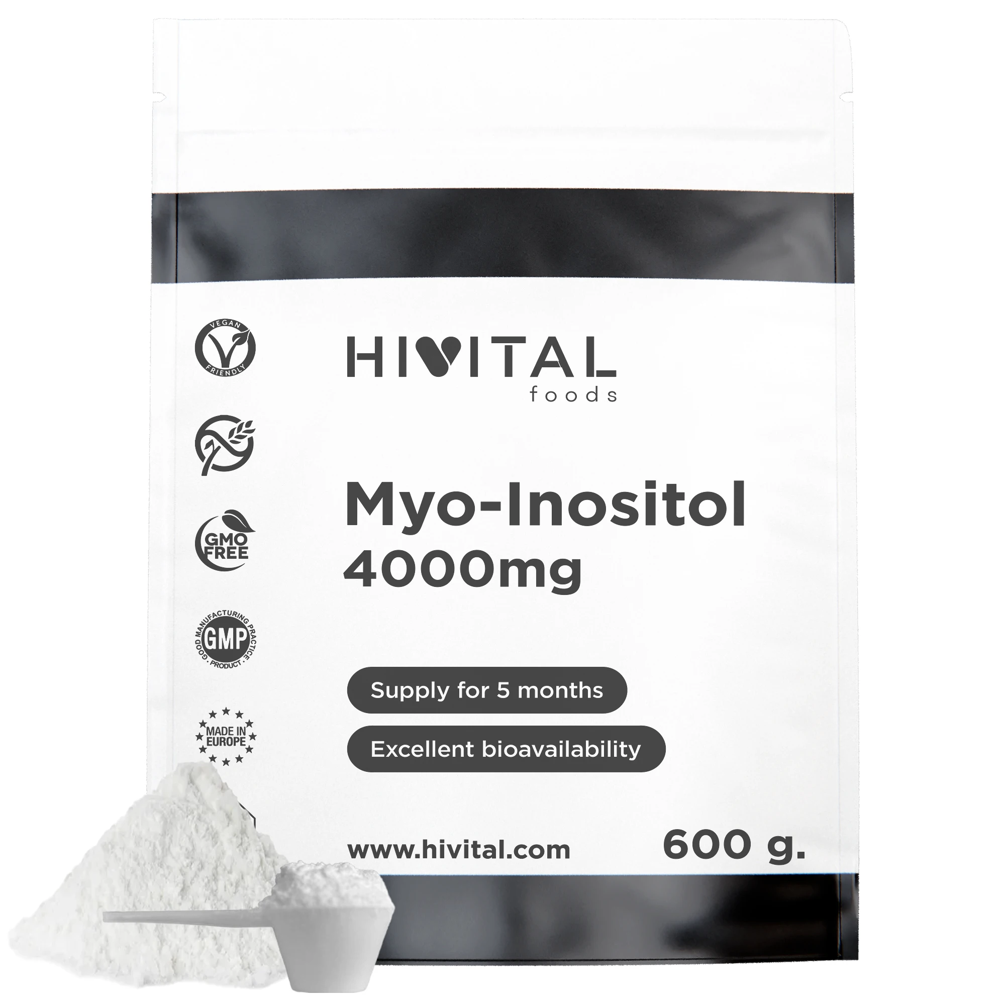 Myo-Inositol 4000 mg | 600 gramos de polvo vegano. Hivital