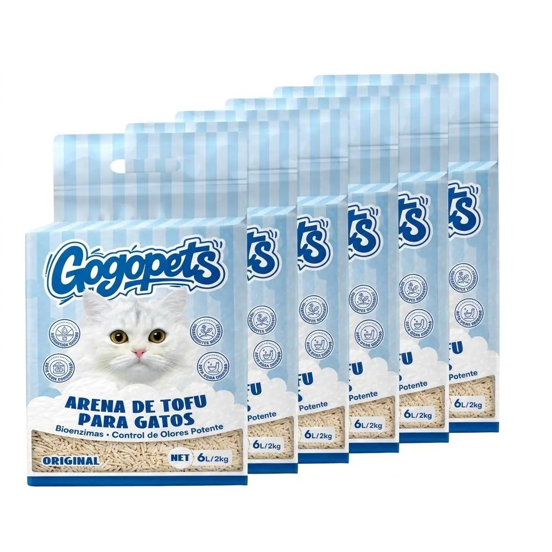Pack 6 Arena aglomerante gato Original sin Polvo Fácil de Aglomera Controla los Olores naturales Fibra de Soja GOGOPETS