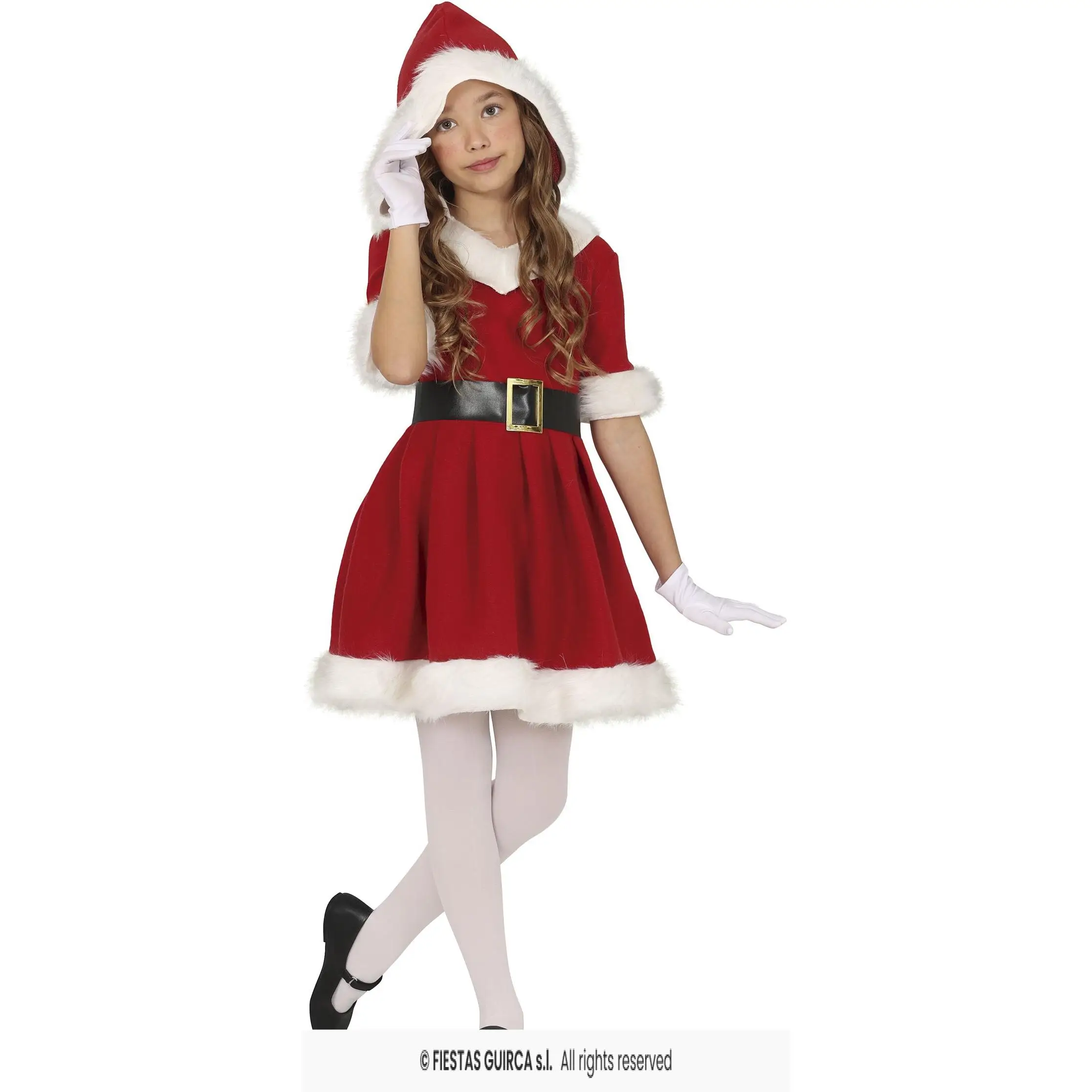 Guirma Hooded Santa Girl para Disfraz de Mamá Noel - Disfraz de Navidad con Capucha para Chicas