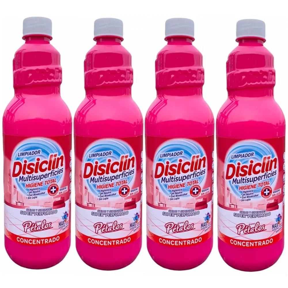 Disiclín Pétalos Limpiador Multisuperficies Concentrado 1000ml (Pack 4x1L) - Disiclin Para una Higiene Total, Super Perfumado, pH Neutro, Con Bioalcohol, Sin Lejía, Aroma Duradero