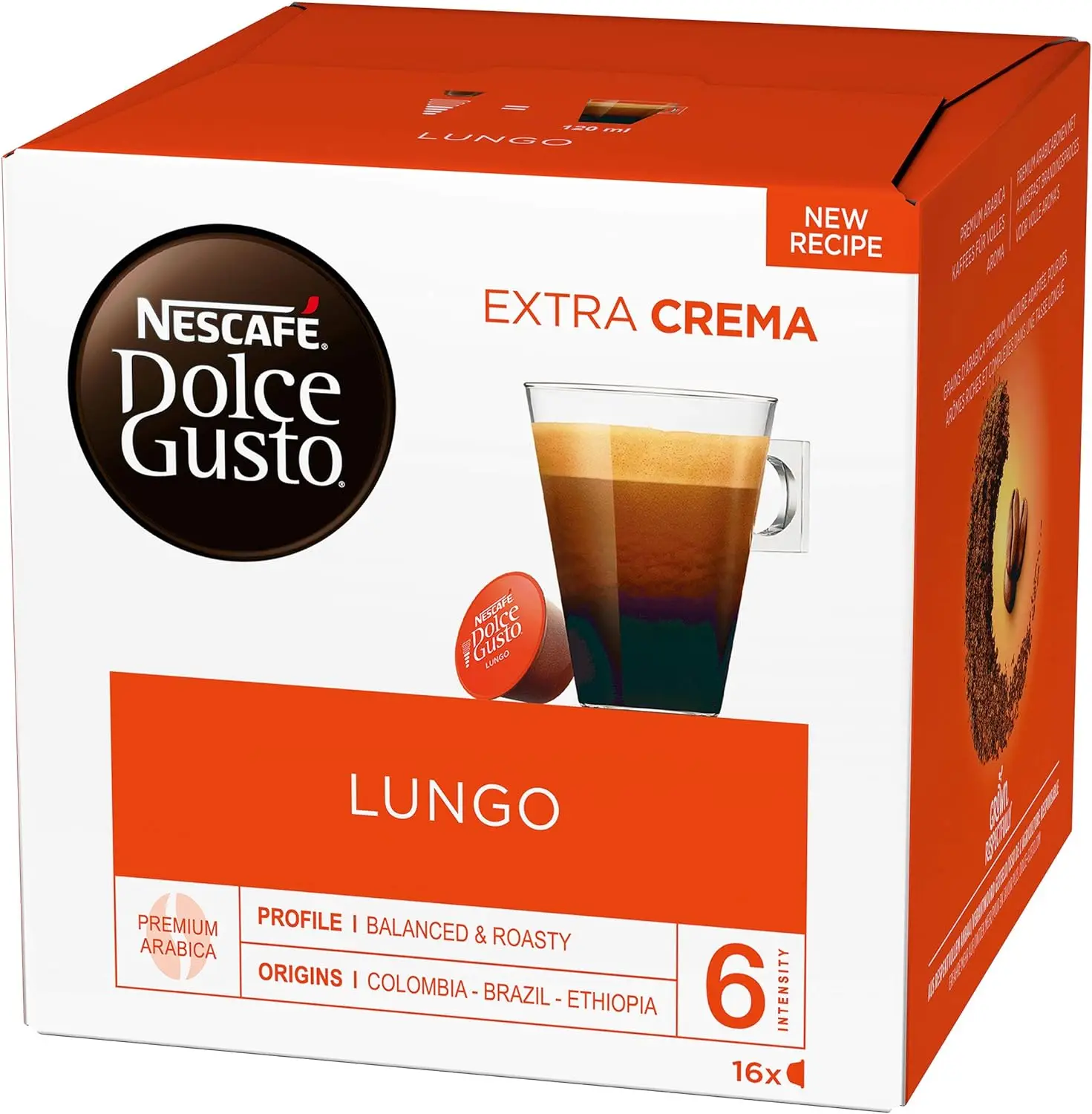 Nescafé Dolce Gusto Set Basic: Lungo, Cappuccino, Latte Macchiato, Espresso, Chococino, large cream, 6x16 capsules