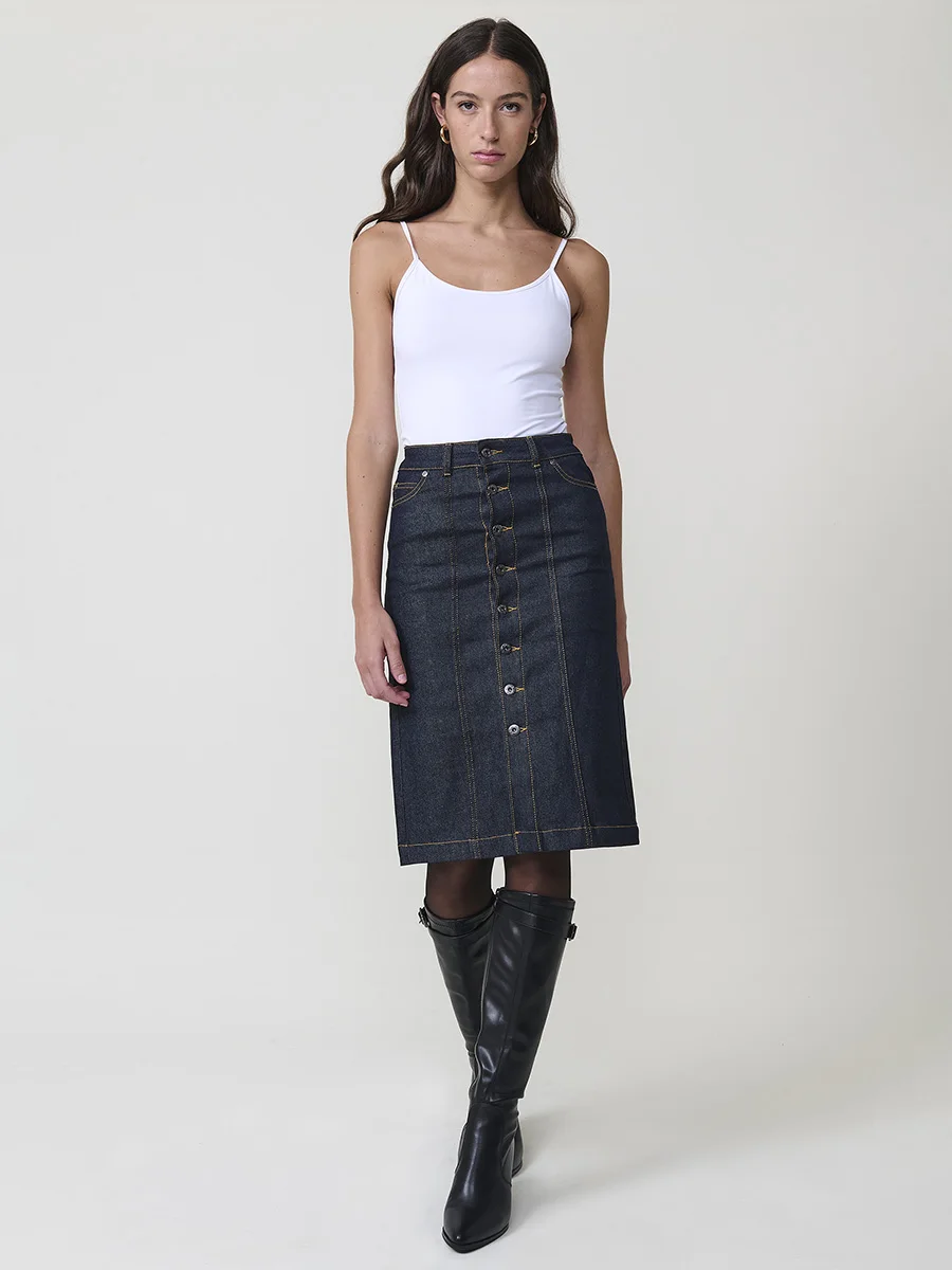 Koroshi Falda Midi Denim Mujer Azul Oscuro Botones Metálicos – Koroshi 2522FA53