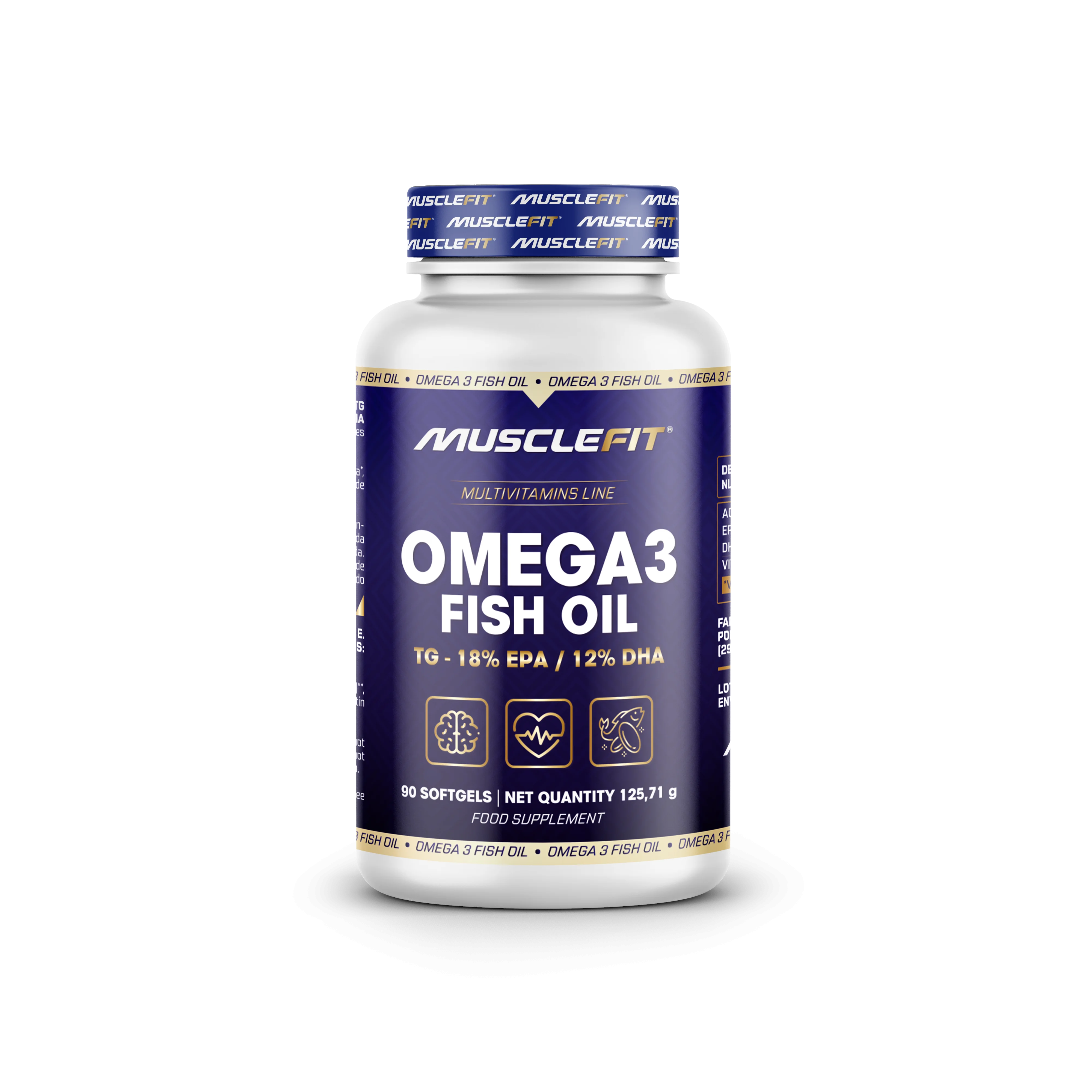 Omega 3 - MuscleFit│90 cápsulas│Vitaminas y Minerales│A base de ácidos grasos y vitamina E