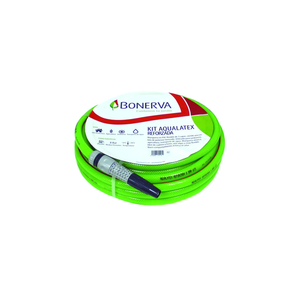 Bonerva Kit Manguera Riego Aqualatex Reforzada 15 Metros Con Acoples Conexión Racor |