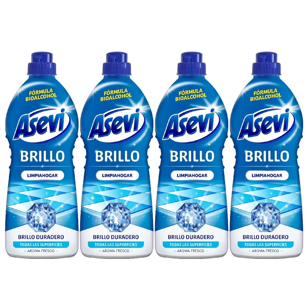 Asevi Limpiahogar Brillo Fórmula con Bioalcohol, Envase de 1100 ml, Pack 4 uds - Limpiador para Todo Tipo de Suelos y Superficies, Abrillanta sin Dejar Marcas, Secado Rápido, Aroma Fresco Duradero