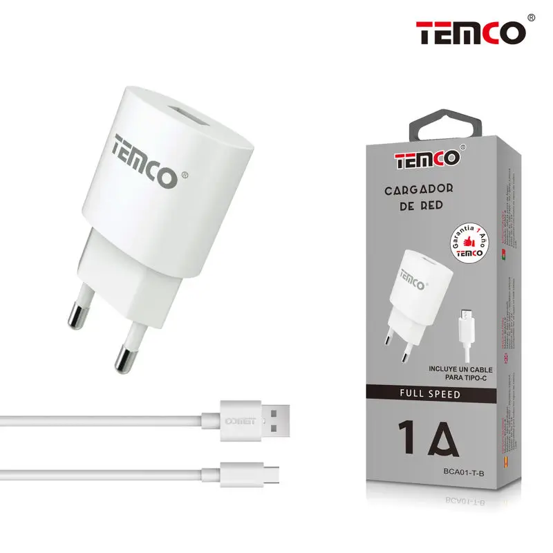 Pack Cargador 1A + Tipo C 1A 1m Blanco