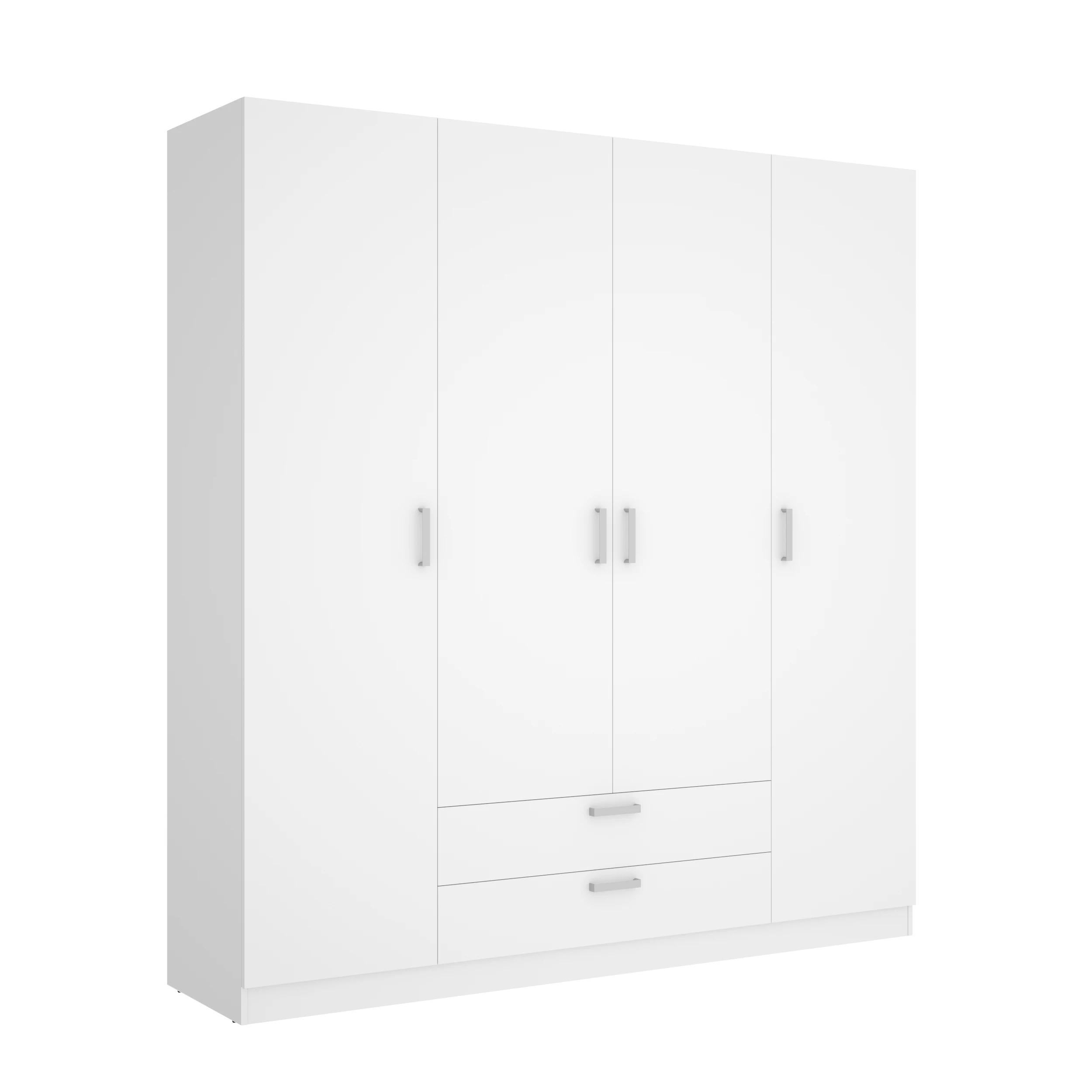 DEKIT - ARMARIO CON CUATRO PUERTAS BATIENTES Y DOS CAJONES - 215 x 200 x 52 cm - BLANCO