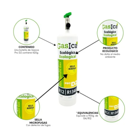 2 containers Organic Organic refrigerant GAS D2 PRO substitute R134A R12 equals 900GR valve included
