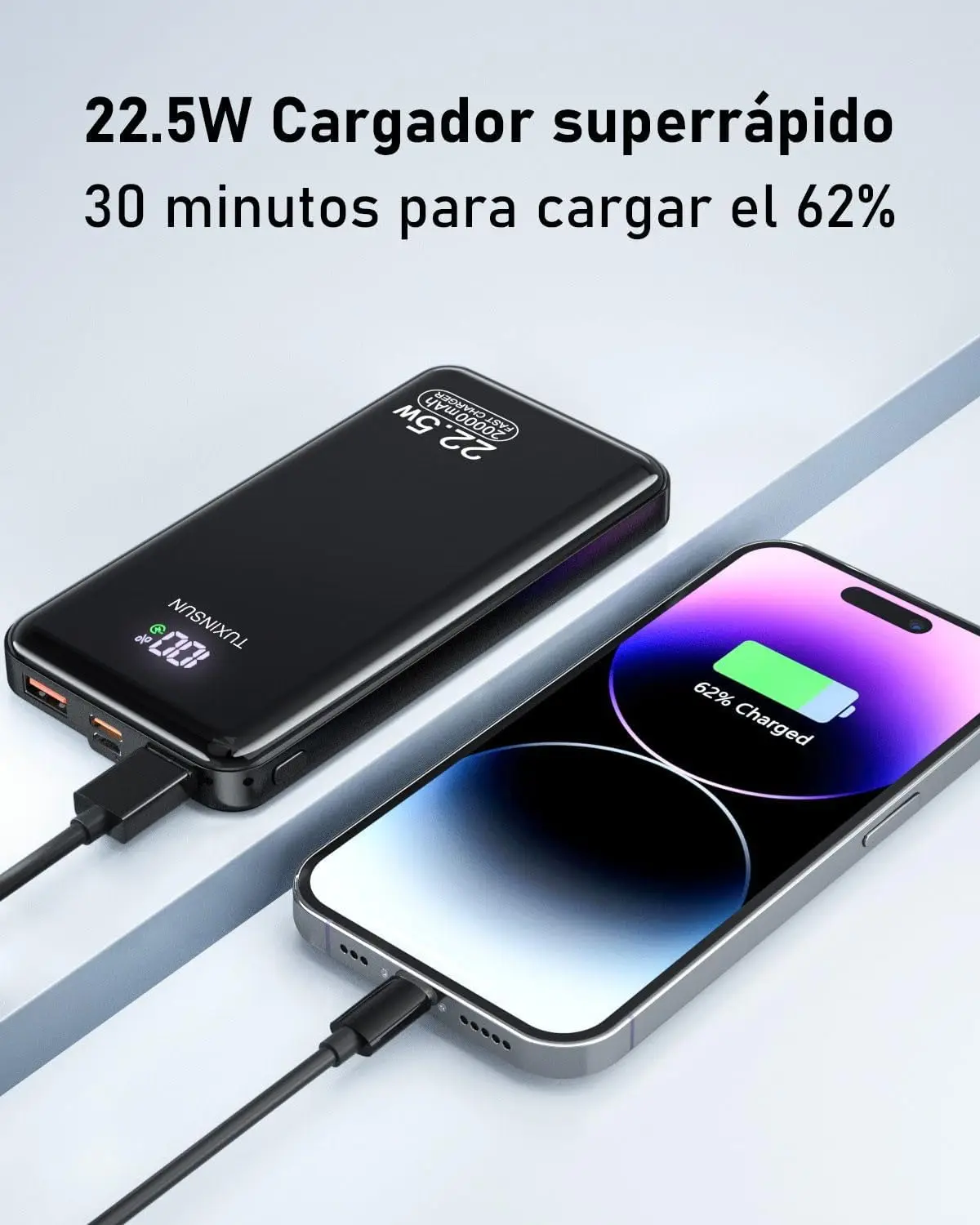 Power Bank 22.5W 20000mAh Bateria Externa Carga Rapida, Bateria Portatil PD3.0 QC4.0, Powerbank USB C Input & Output con Pantalla LCD Compatible con Smartphones, smartwatches, etc 3