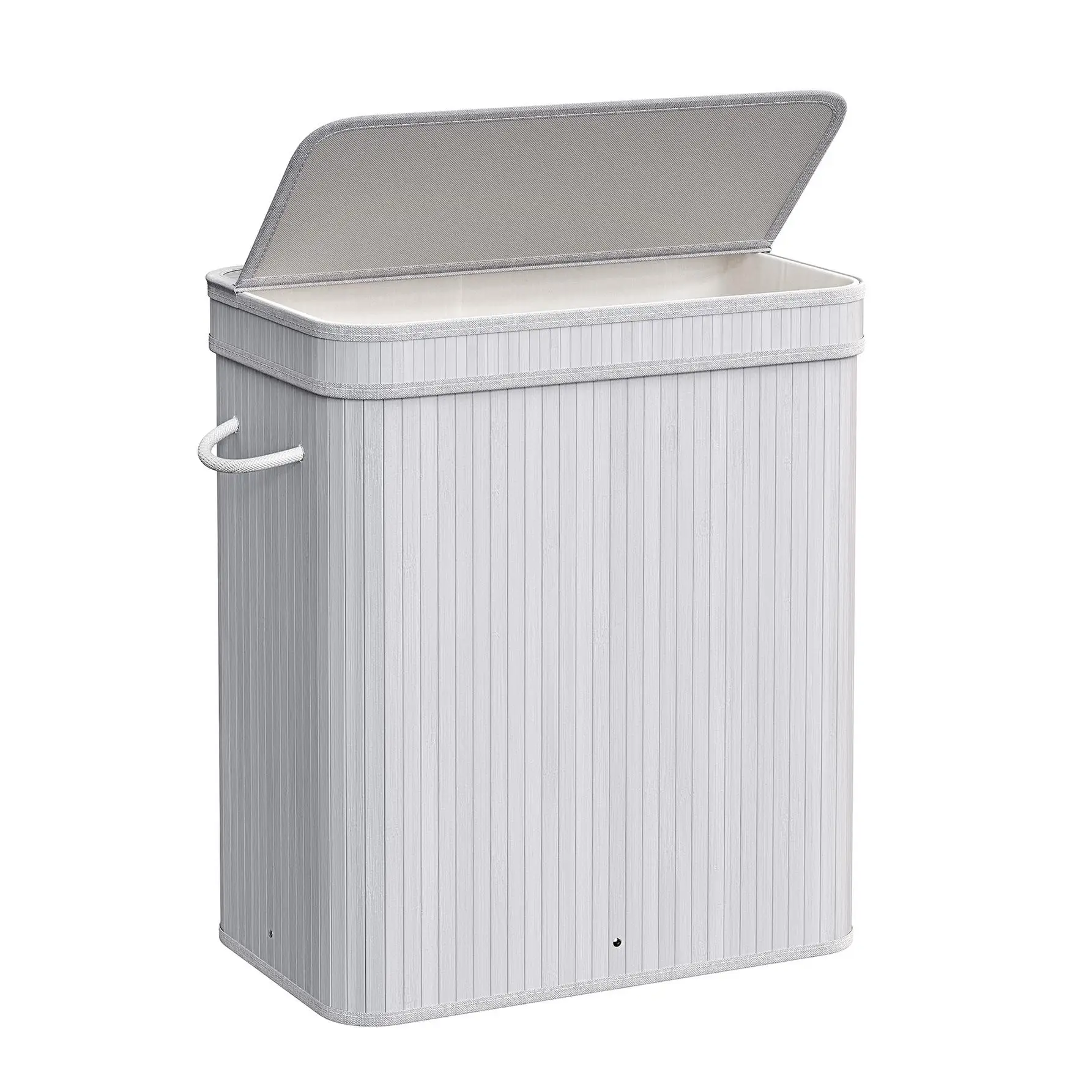 SONGMICS Cesto Ropa Sucia con Tapa, Cesta Ropa Sucia de Bambú, Bolsa Interior Extraíble y Lavable a Máquina, con Asas, 100 L, para Lavandería, Dormitorio, Sala de Estar, Gris/Blanco/Natural