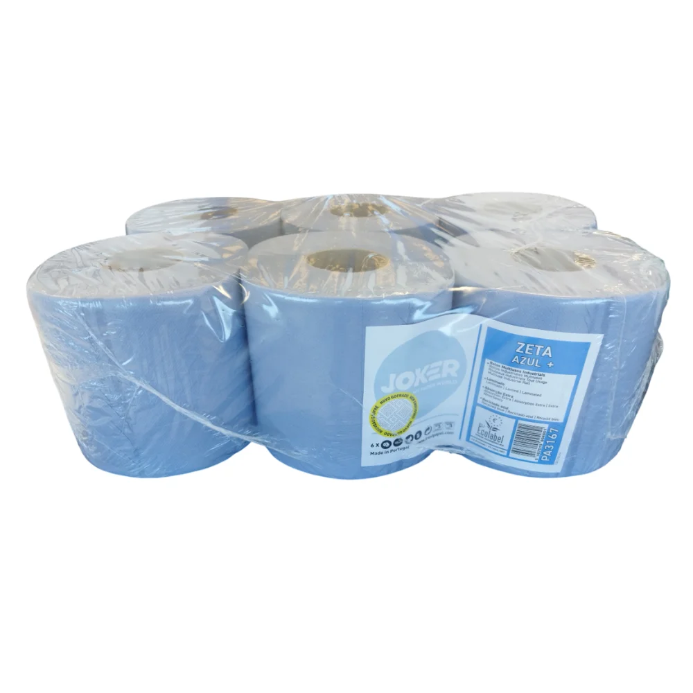Plasacar S.L.-Papel Secamanos Alimentario Mecha Gofrado 2 Capas Virgen Azul 800 gr. bobina ref. Joker (Pack 6 unid)
