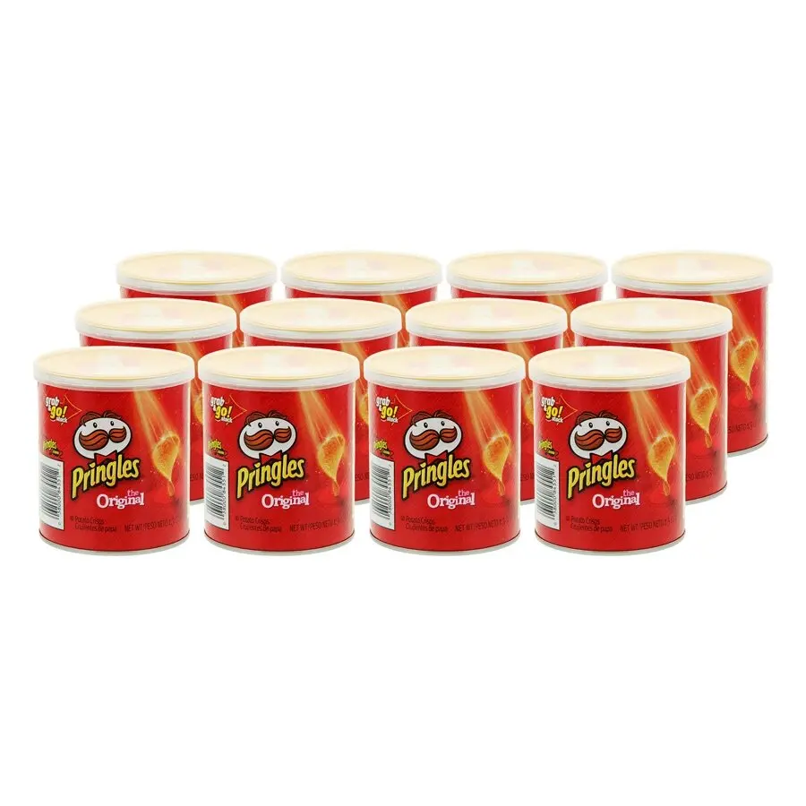 Pringles original, Hot & Spicy y BBQ - Aperitivo a base de patata envasado en una pequeña y práctica lata con tapadera para abrir y cerrar tantas veces como quieras - Bandeja de 12 latas de 40 gramos cada una.