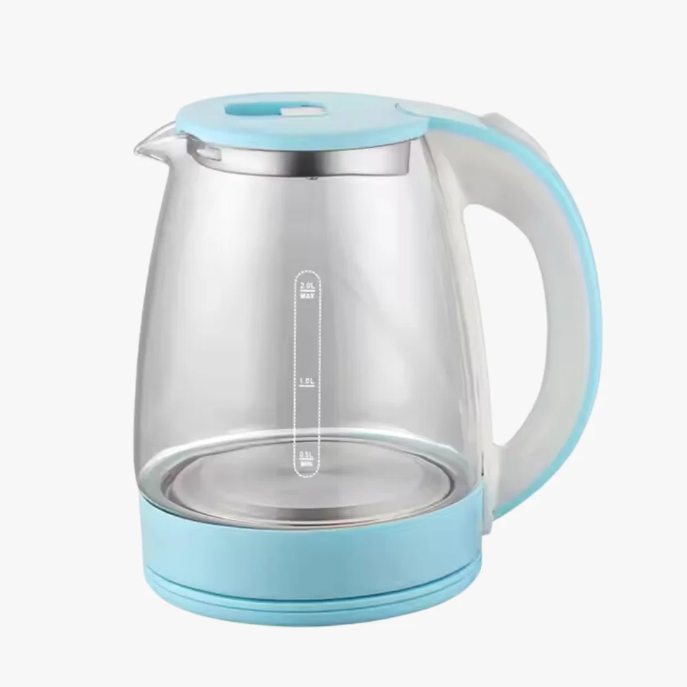 2L heavy duty glass electric water kettle 1500w transparent electric kettle 3 colors available