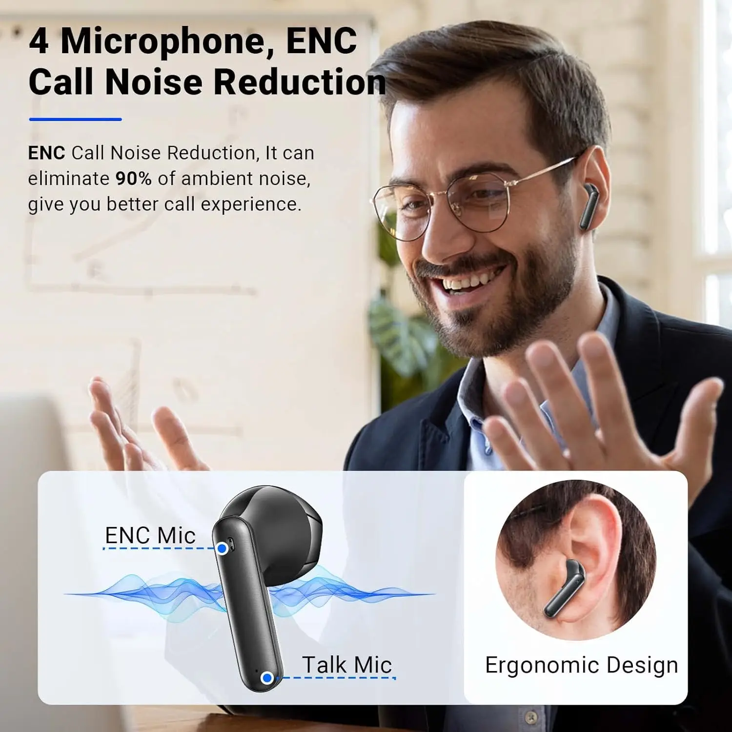 Wireless Earbuds, Bluetooth 5.3 Headphones with 4 ENC Noise Cancelling Mics, 40H Playtime, IPX7 Waterproof, LED Display, Ergonomic Design, Quick Charge, Ideal for Sports and Calls, Deep Bass Stereo Sound.