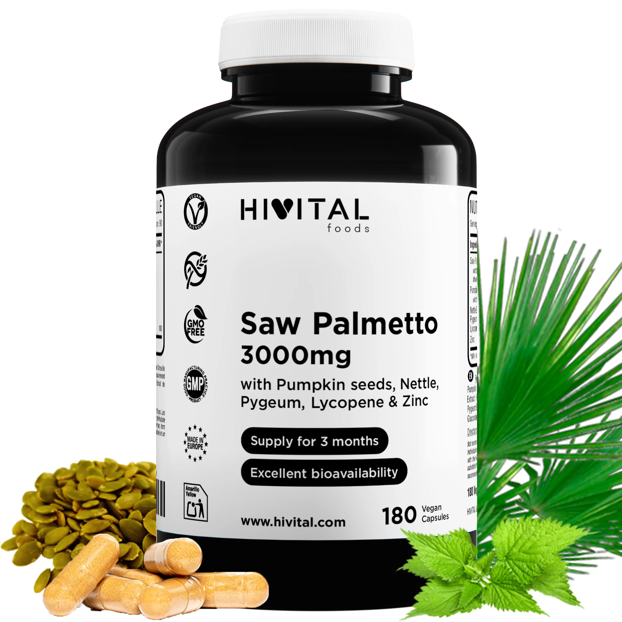 Saw Palmetto 3000 mg | 180 cápsulas veganas. Hivital