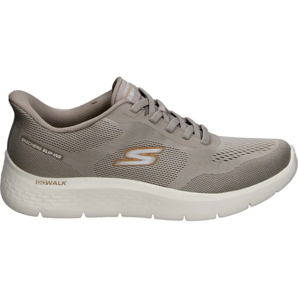 SKECHERS | Zapatillas Skechers Slip Ins para Hombre – Deportiva Casual en Color Taupe – Sneakers con Cordones Decorativos – Hands Free Slip Ins – Go Walk – Cómodas y Versátiles – Modelo 216924-TPE