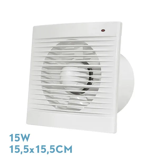 Extractor de baño cuadrado "Trani" para tubos de Ø10cm (15W 2200RPM 230V) color blanco