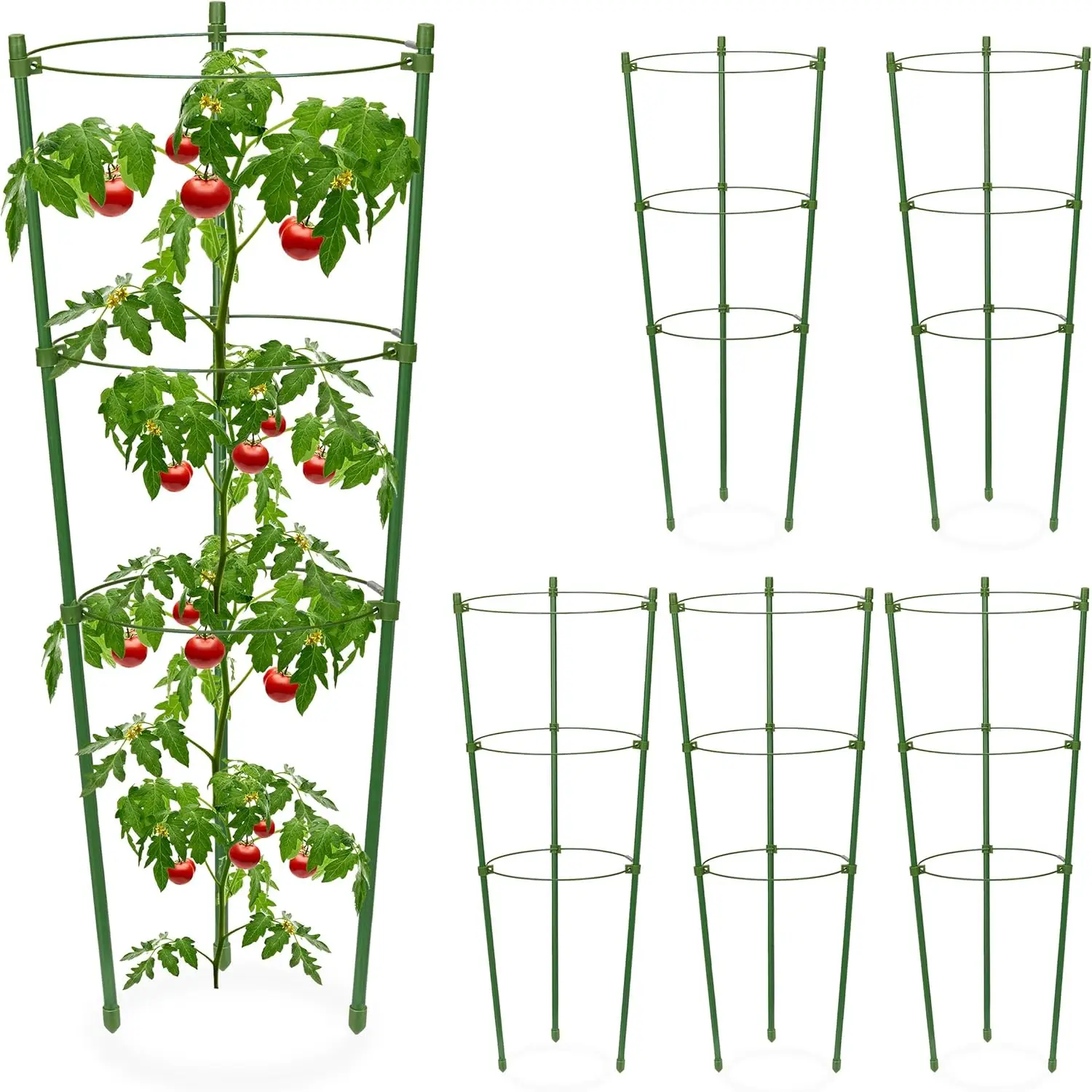 C.A - Pack de 5 Tutores de Plantas – Soportes Ajustables con 3 Anillos para Tomates y Jardinería