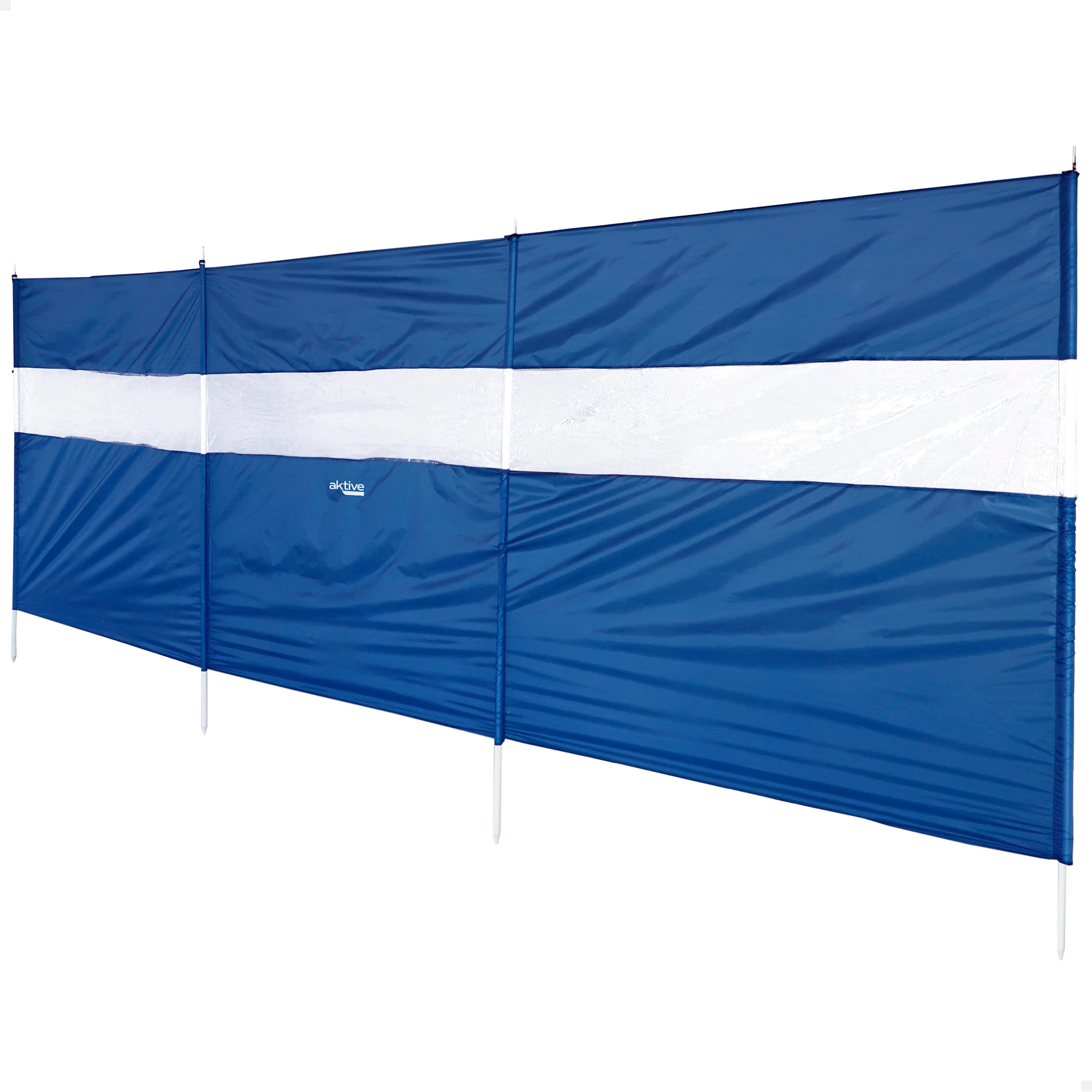 Aktive - Paravientos playa, 440x130 cm, color azul, ventana panorámica PVC, tejido poliéster, estructura acero, incluye 4 piquetas y varillas, funda de transporte con asa, cortavientos para la playa plegable
