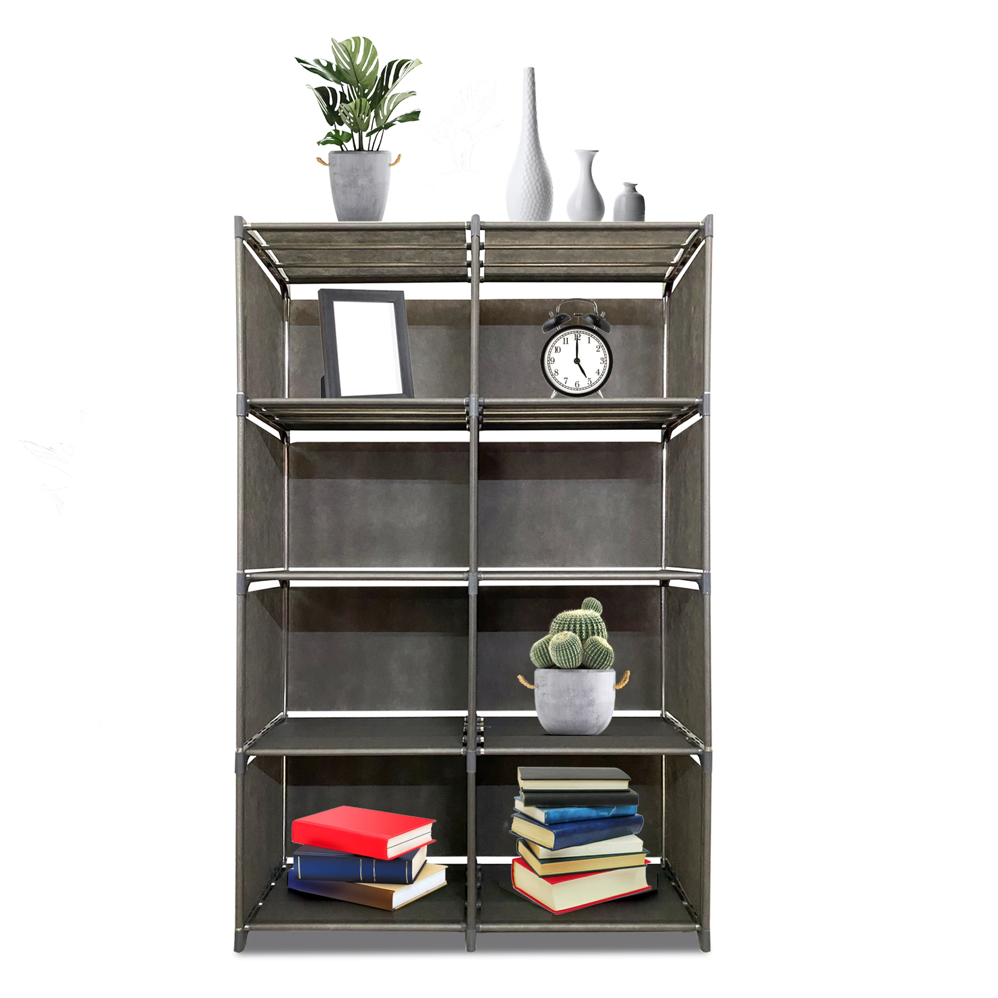 Estantería Modular 8 Compartimentos 5 Alturas Pvc/tela Gris Nyana