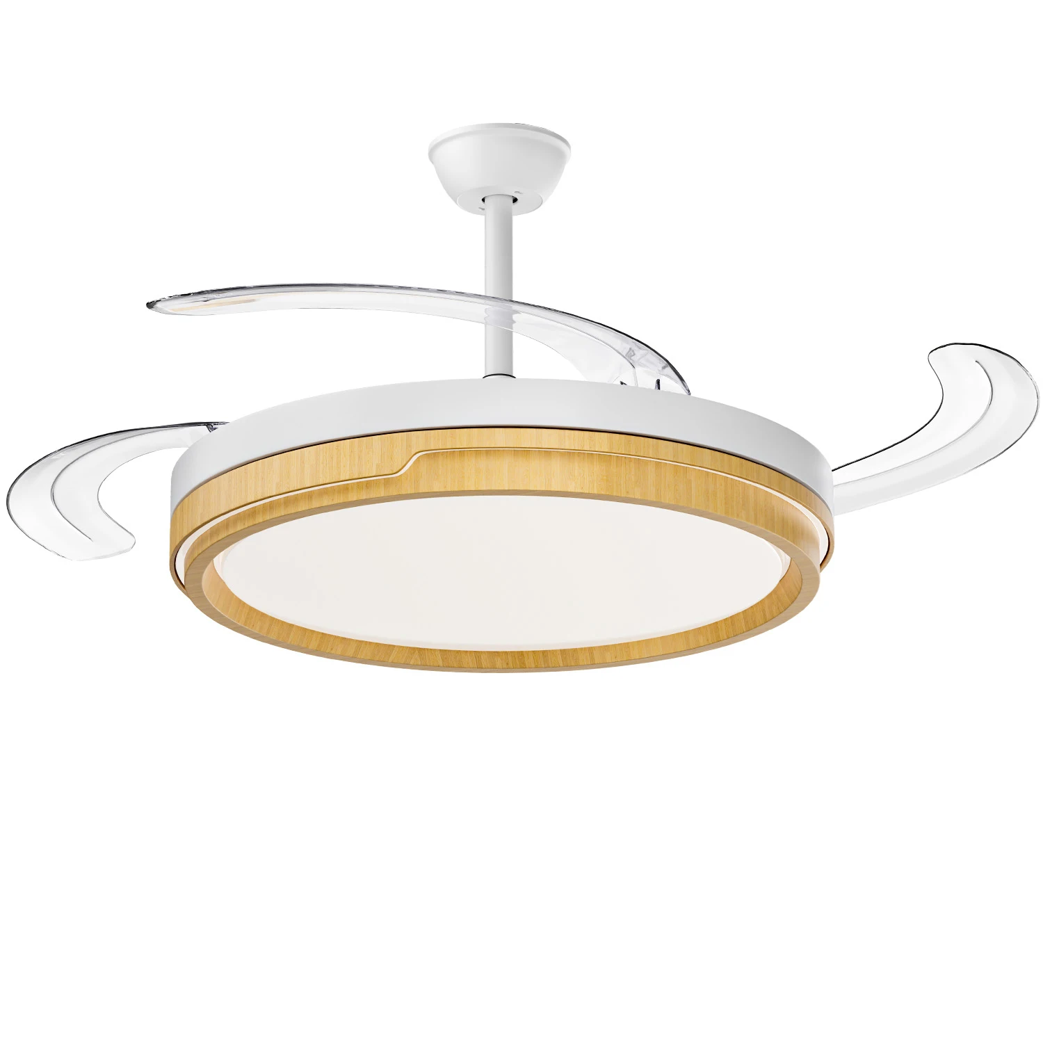 OStarkDom Ventilador techo 96W con luz 66W+30W de Motor DC,Silencioso con Mando a Distancia y Palas Retráctiles Interiores Plafón lluminación función verano-invierno+Control APP (Madera Nielo)