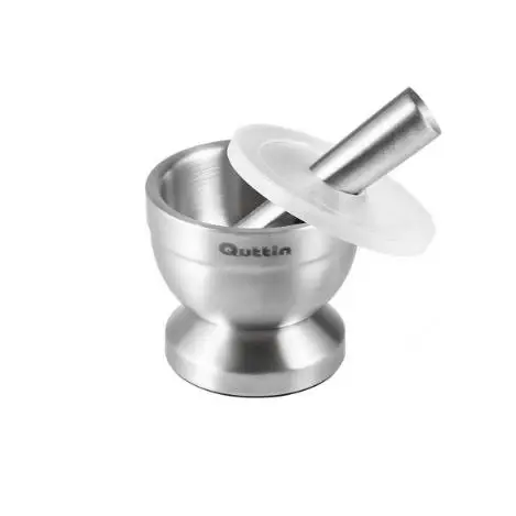 MAXHOME- Mortero acero inox antidesl. c/tapa 9,8 x 8,2 cm, juegos de mortero y mano para pastillas