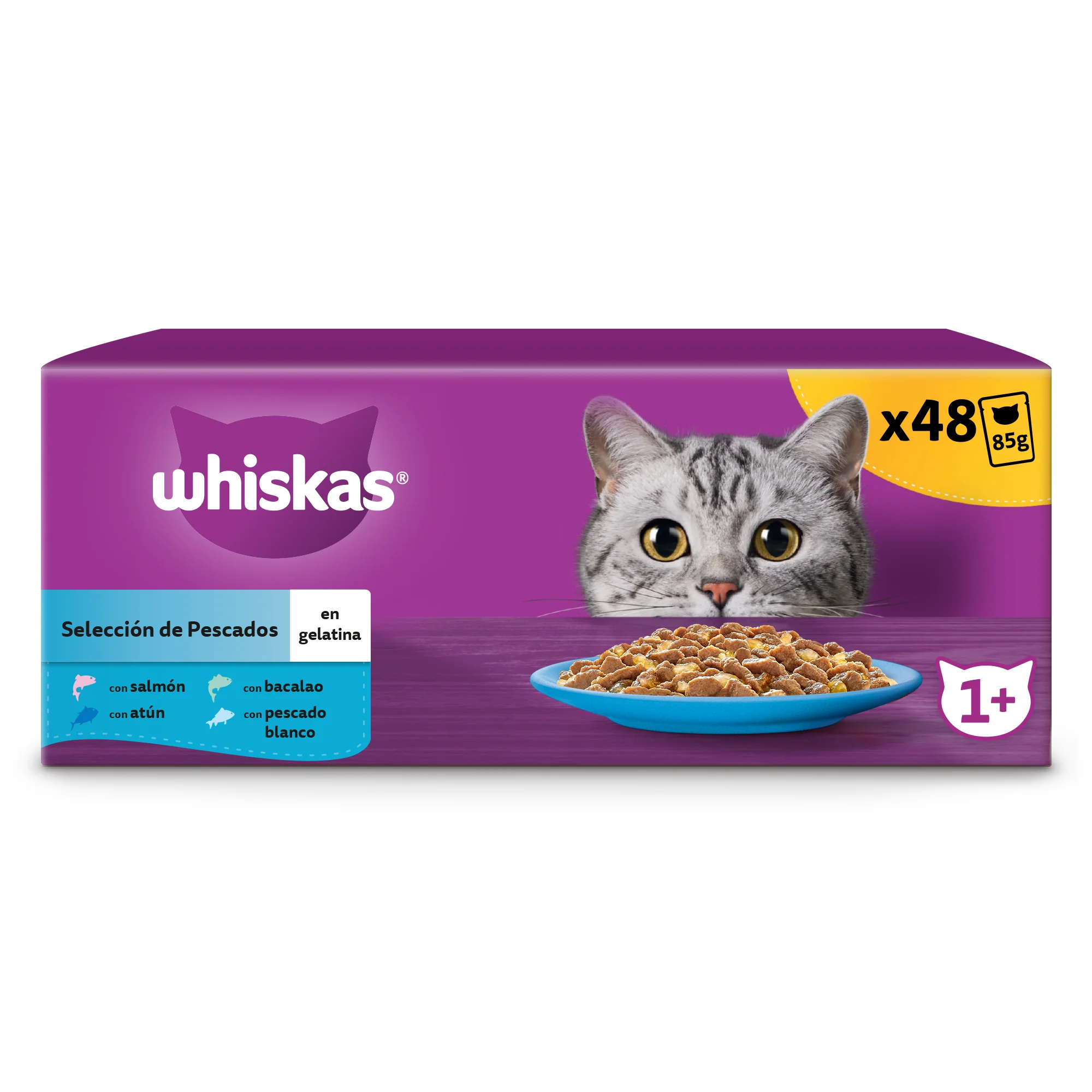 4x12x85g Whiskas wet food for adult cat selection jelly fish