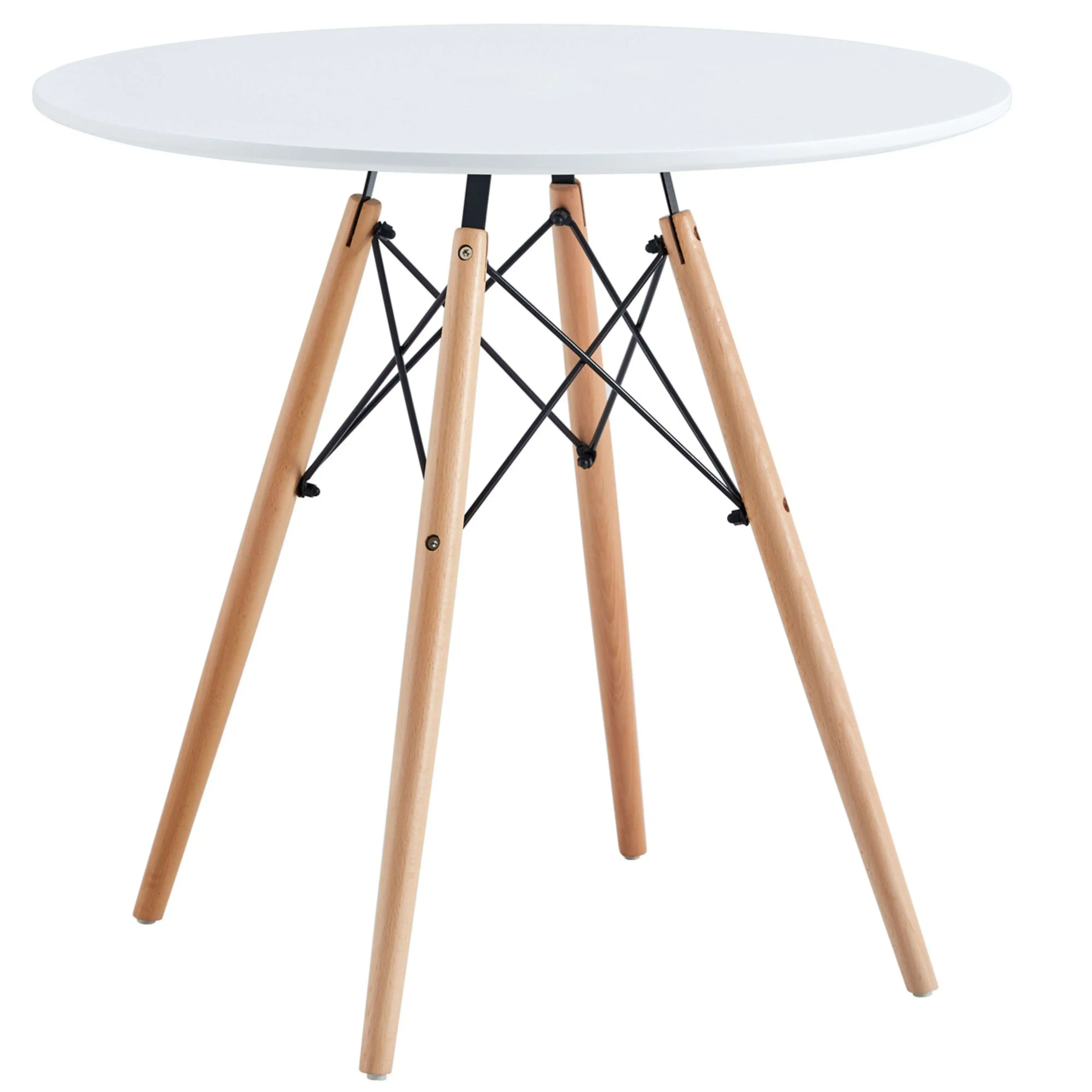 Miroytengo Mesa de Comedor Tower Redonda Color Blanco y Haya 80x72 cm