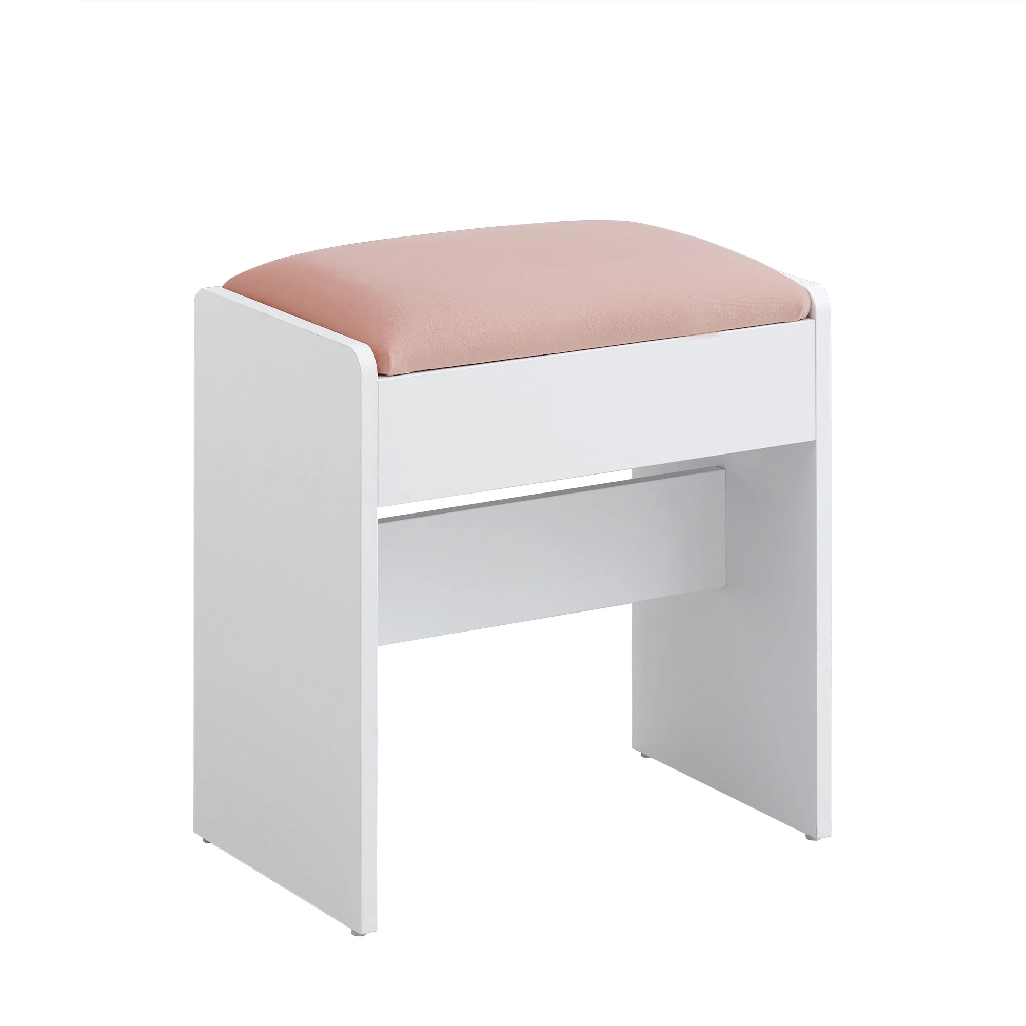 VASAGLE Taburete de Tocador, Taburete de Maquillaje Tapizado, Taburete de Terciopelo, Reposapiés con Almohadilla Antideslizante, para Vestidor, Dormitorio, Entrada, Blanco Mate y Rosa Jalea/Blanco y