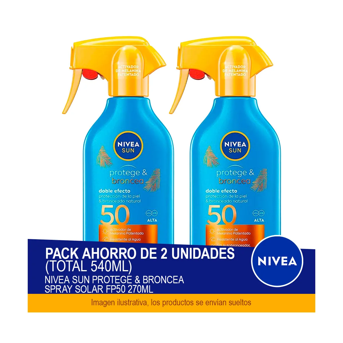 NIVEA SUN Protege & Broncea Spray Solar FP50 270ml  - Pack ahorro de 2 unidades (total 540ml)