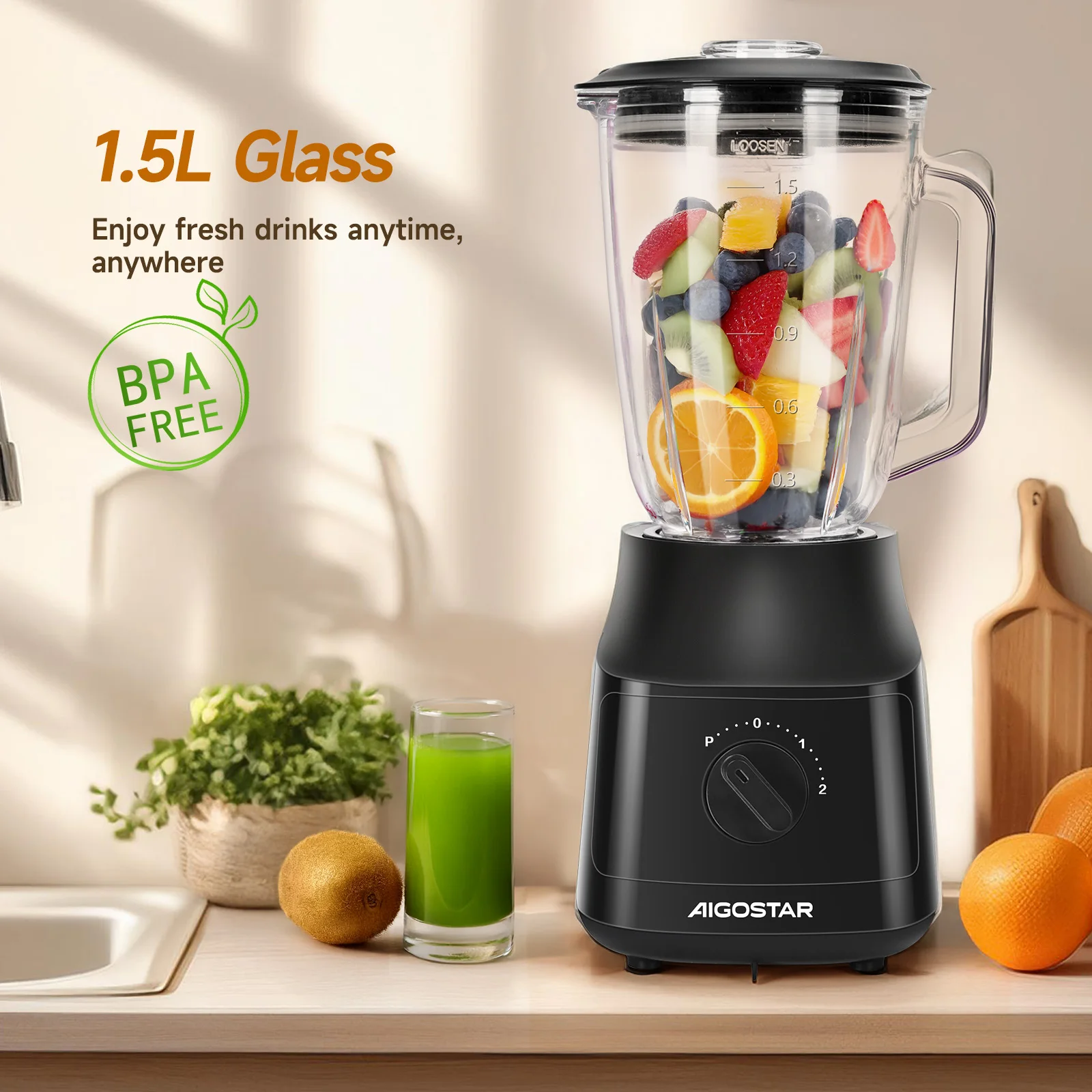 خلاط بهلوان ايجوستار، سعة 1.5 لتر، 600 وات، سحق الثلج. خلاط مع 4 شفرات بطبقة تيتانيوم وسرعتين + وظيفة توربو وautoClean. خالية من مادة BPA. #5