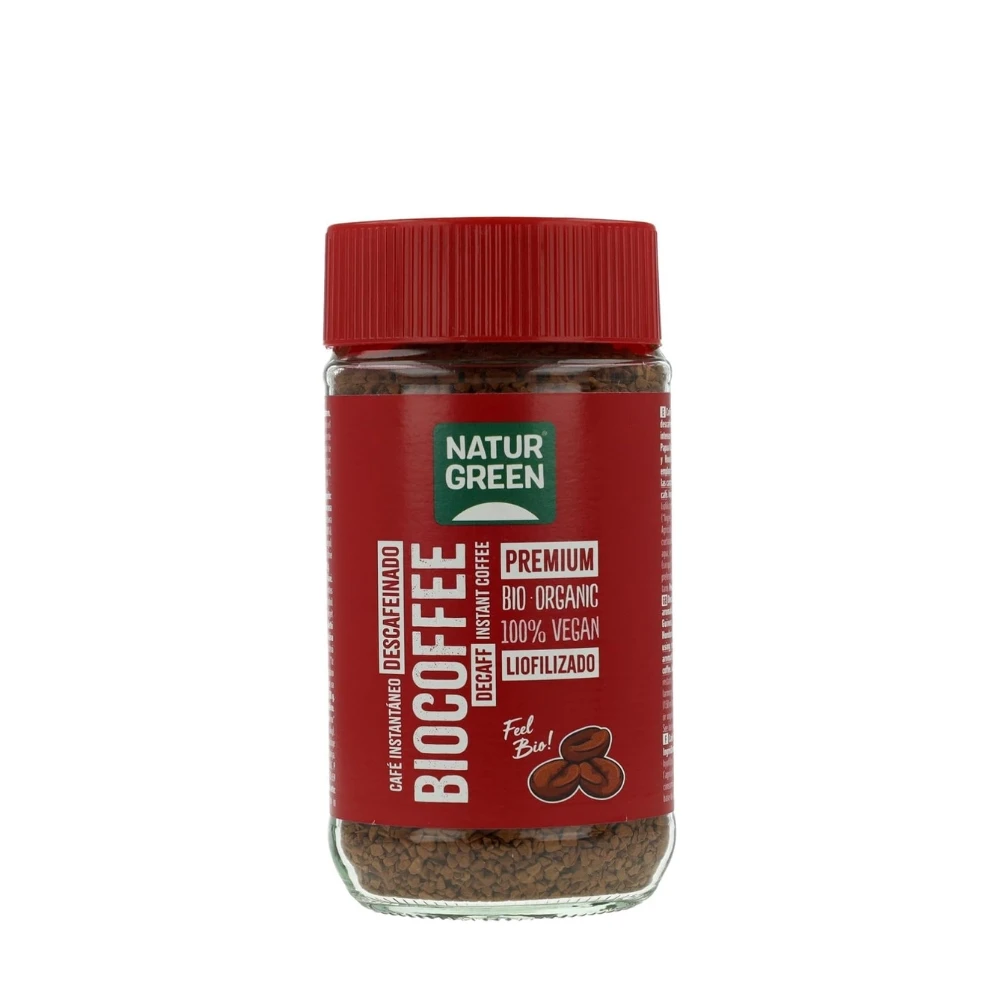 Biocafé Descafeinado Instantáneo Bio  100g  Café soluble ecológico sin cafeína  Sabor suave y natural  NATURGREEN