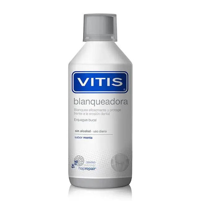 VITIS - Colutorio blanqueador VITIS COLUTORIO BLANQUEADOR 500 ML con hidroxiapatita activa HAPRepair®, triple sistema de fosfatos y flúor para eliminación de manchas, prevención de sarro y