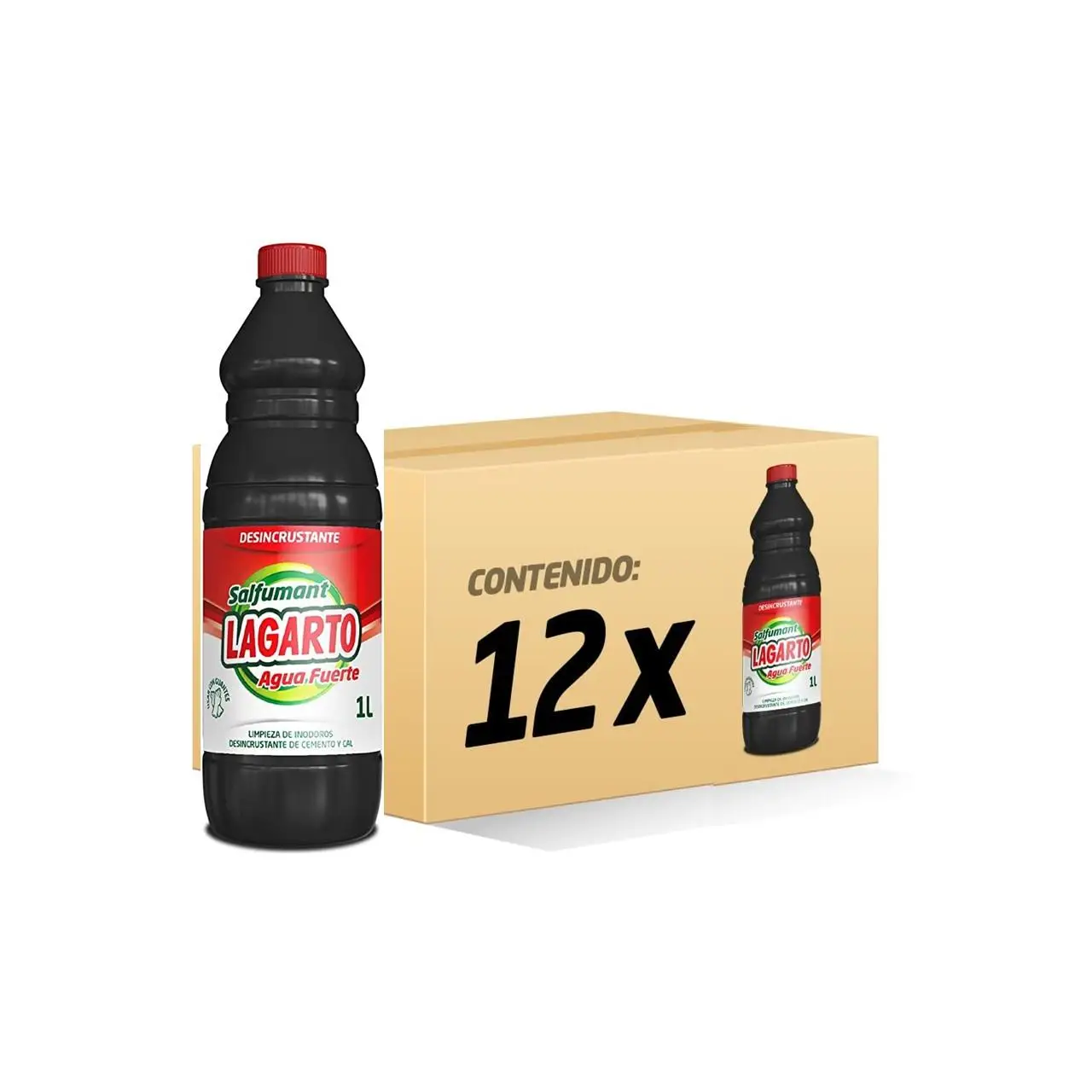 Lagarto - Caja 12 botellas de limpiador multiusos Agua Fuerte botella de 1litro - caja de 12 botellas - Salfumant