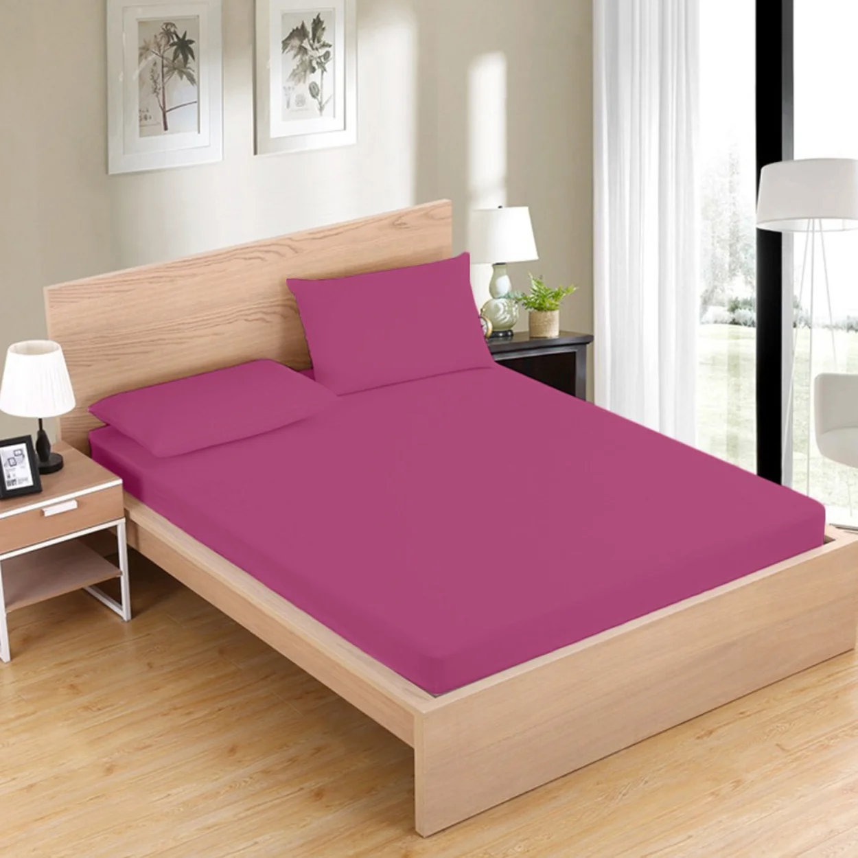 Sábana Bajera Burdeos, 50% Algodón 50% Poliéster, Ajustable 30 cm, Disponible Para Camas 90–200 cm, HMS.