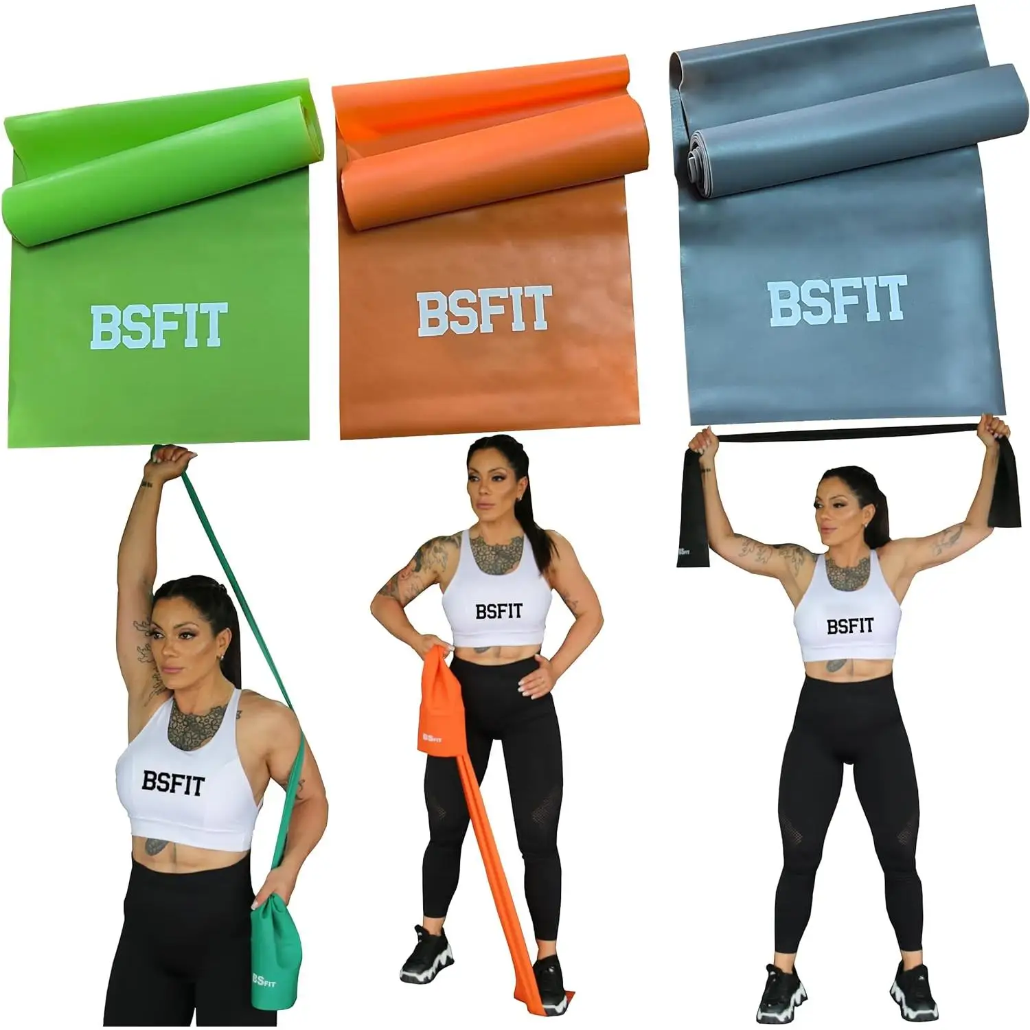 BSFIT® Bandas Elásticas Musculación (3 Unidades), TPE, 1.2M/2M Bandas 3 Niveles Resistencia