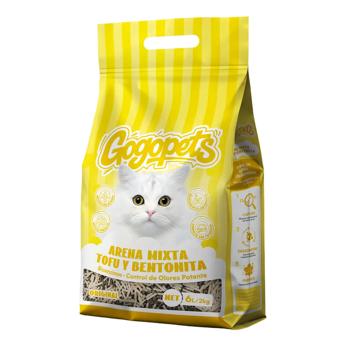 Arena mixta para gatos 6 L GOGOPETS 70% Tofu y 30% Bentonita, Libre de Polvo y Absorción en 2 segundos