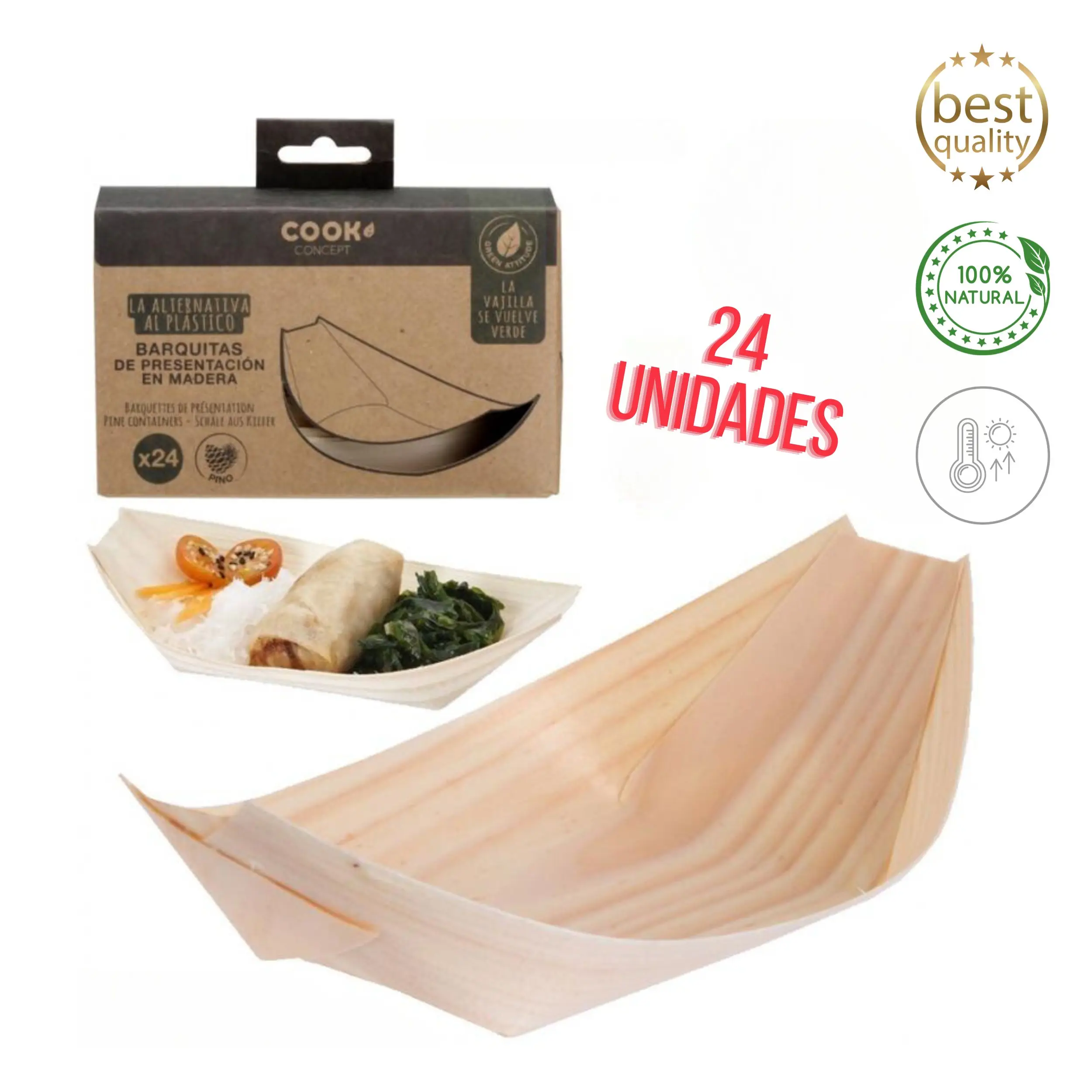 Barquitas de Bambú Desechables Cook Concept - Modelo Ecológico - Pack 100% Natural - Biodegradables y Compostables