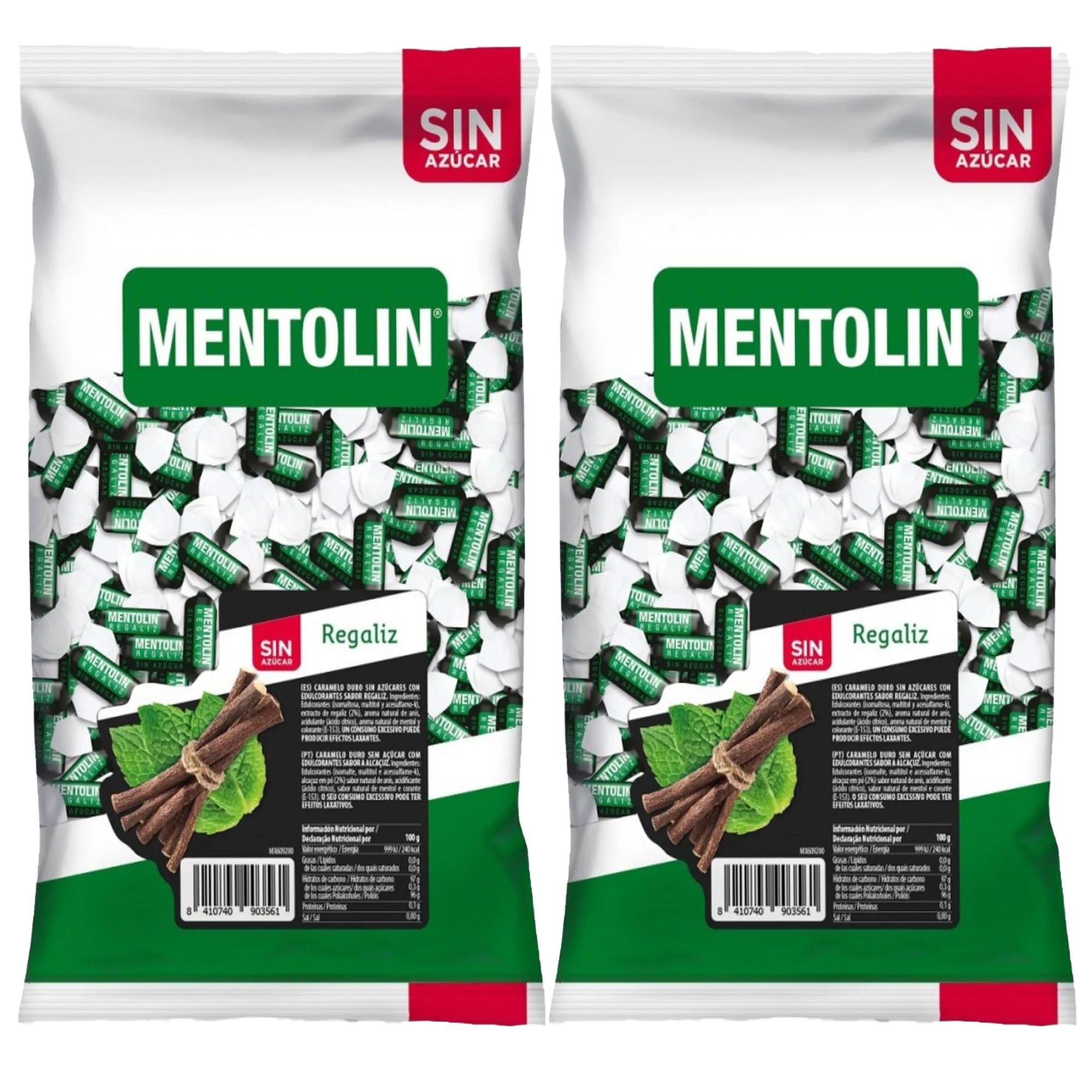 MENTOLÍN pack de 2 kg de caramelos duros sabor regaliz sin azúcar , 2x1kg
