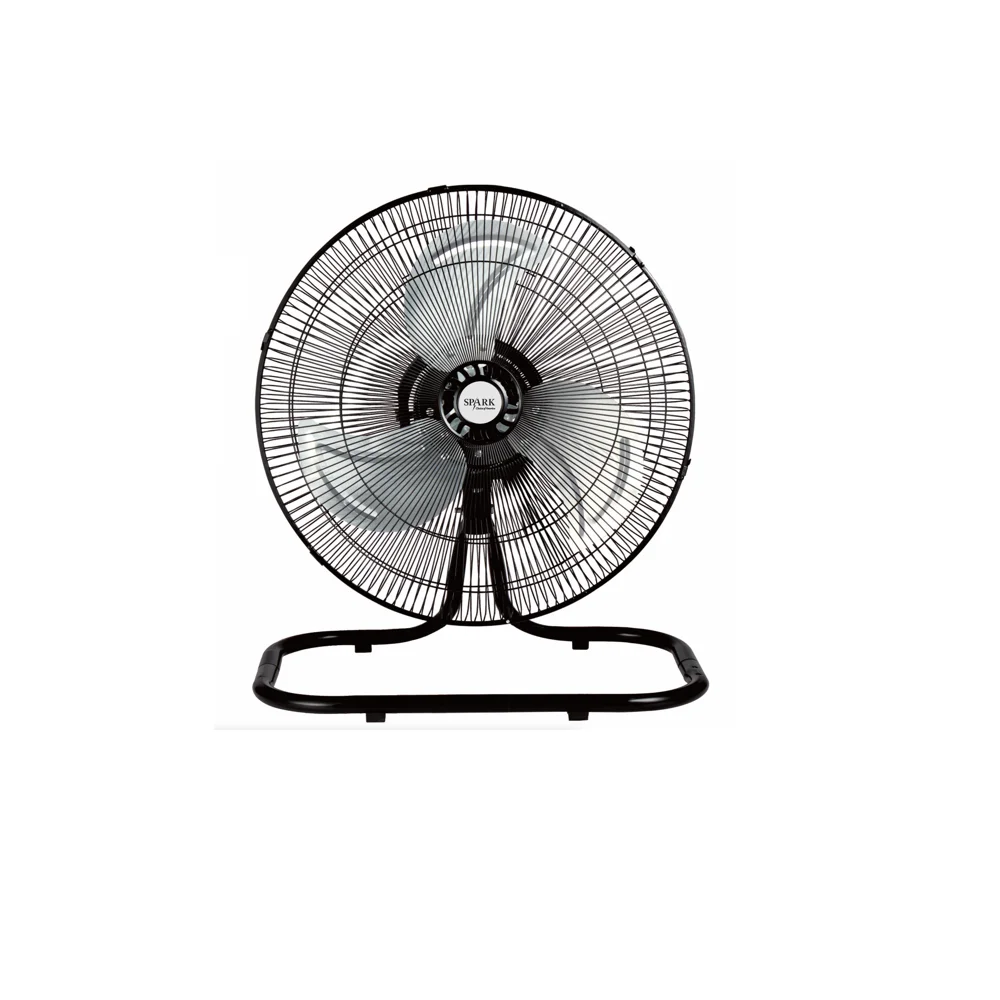 SPARK-VENTILADOR DE SUELO. 10 PULGADAS. CON 3 ASPAS DE ALUMINIO. AJUSTE DE 3 VELOCIDADES. POTENCIA 40W. PARRILLA Y BASE REVESTIDAS DE NEGRO. INCLINACIÓN AJUSTABLE.