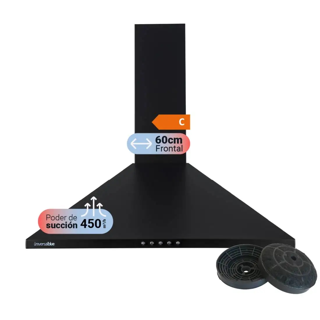 Universalblue pyramidal hood 60 cm black stainless steel with 70w power and mechanical control