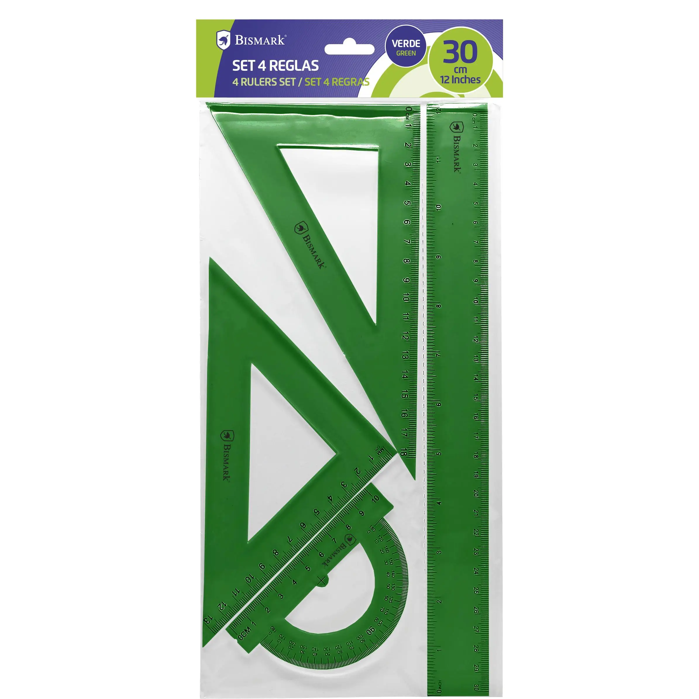 Set de Reglas Bismark Verde de Alta Calidad (30 Cm)