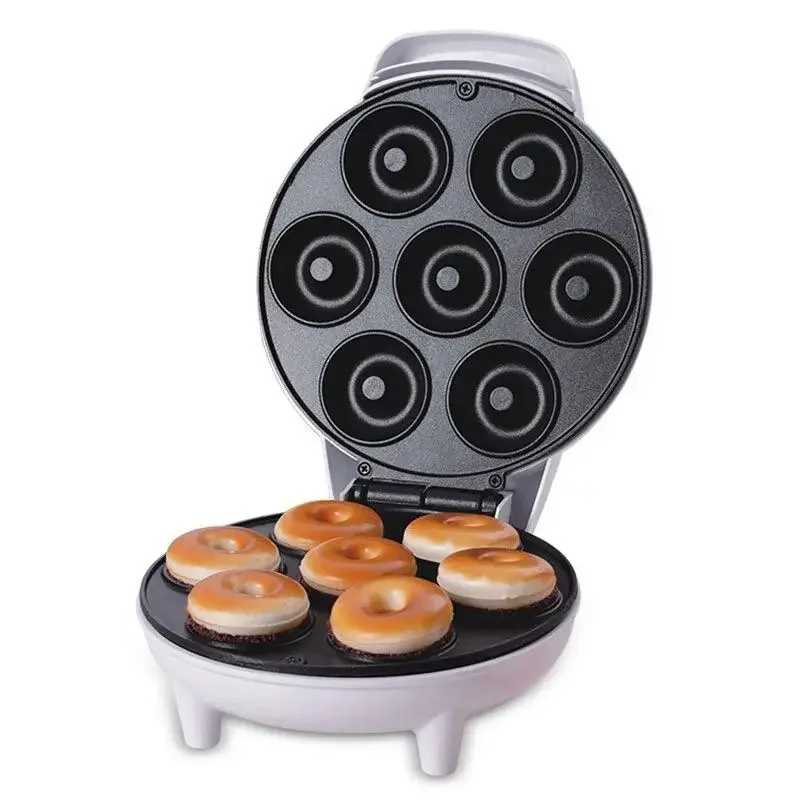 Electric Non-stick Donut Making Machine, 1200W Kitchen Device, 110/240V with 7 holes for Waffle and Cake Making, European and American Plug for Home Use