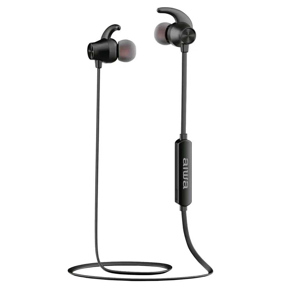 Aiwa ESTBT-400BK: Auriculares Deportivos Bluetooth 5.0, Resistente Al Agua, Batería Larga Duración